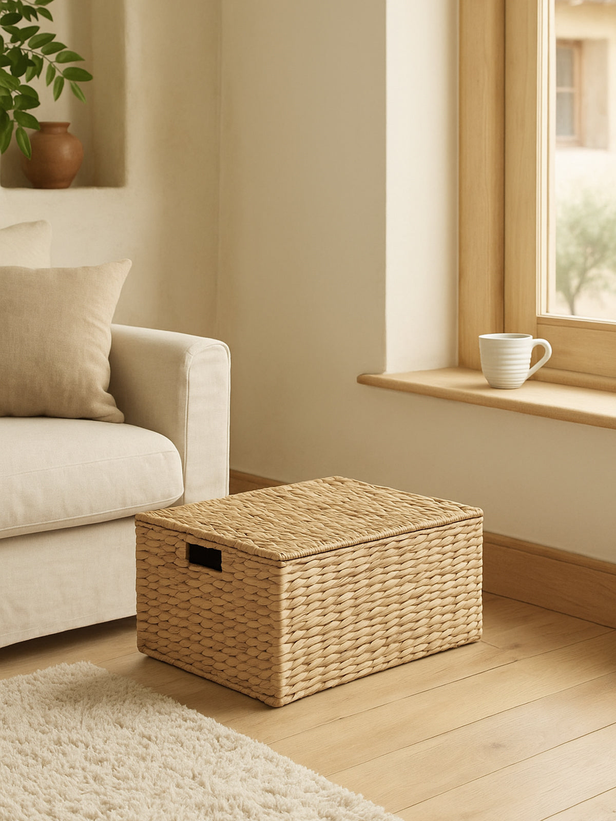 Baúl de mimbre perfecto para organizar el salón