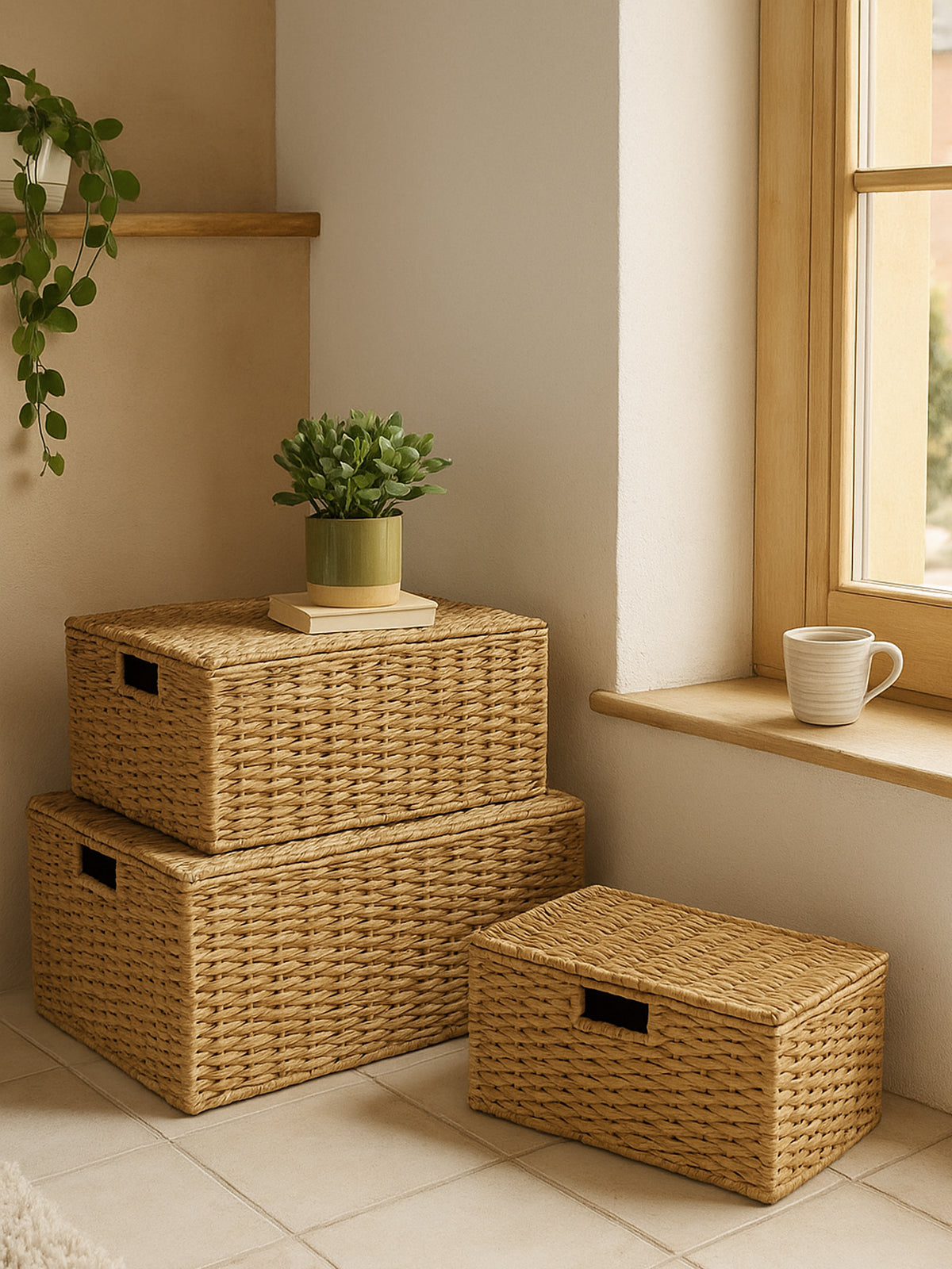 Baúl de mimbre perfecto para organizar el salón