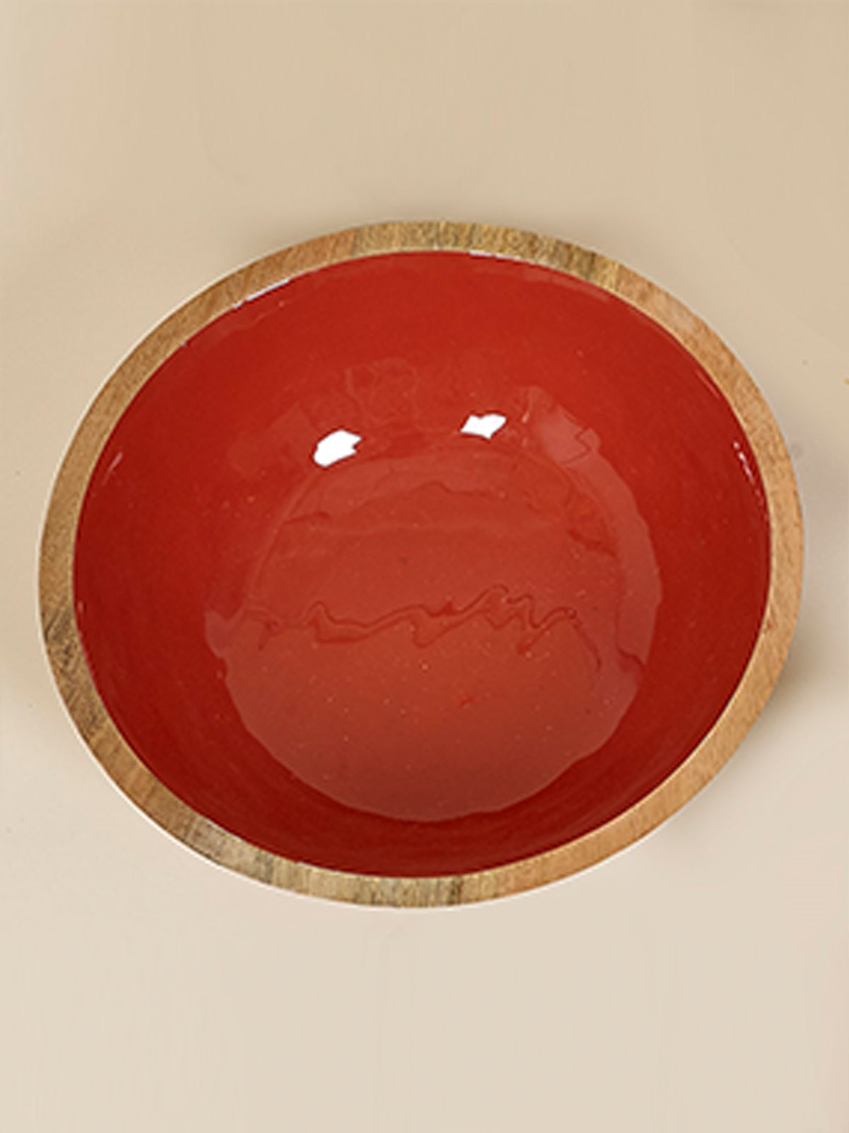 Bol centro Adriana madera de mango en verde oliva y terracota