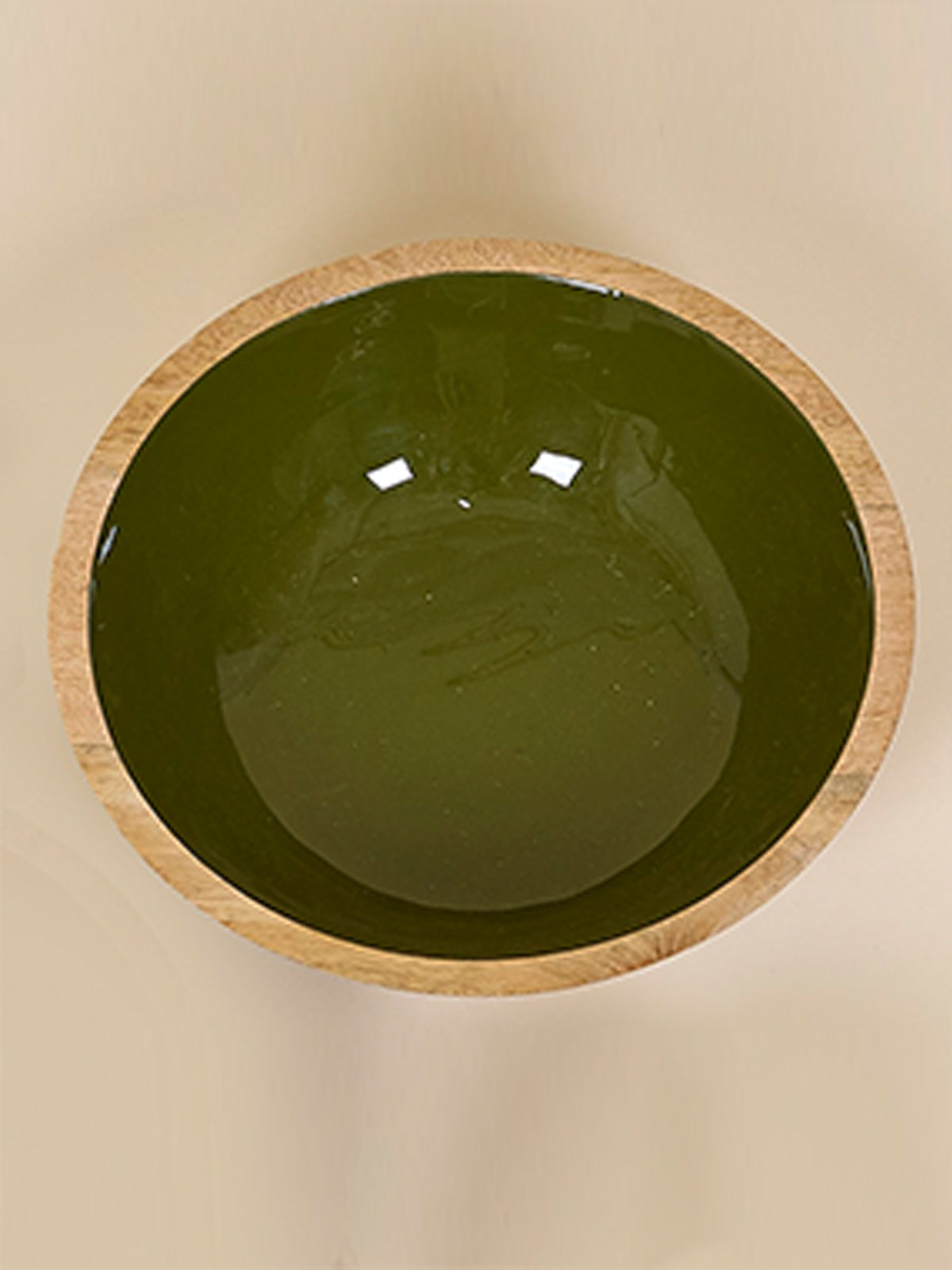 Bol centro Adriana madera de mango en verde oliva y terracota