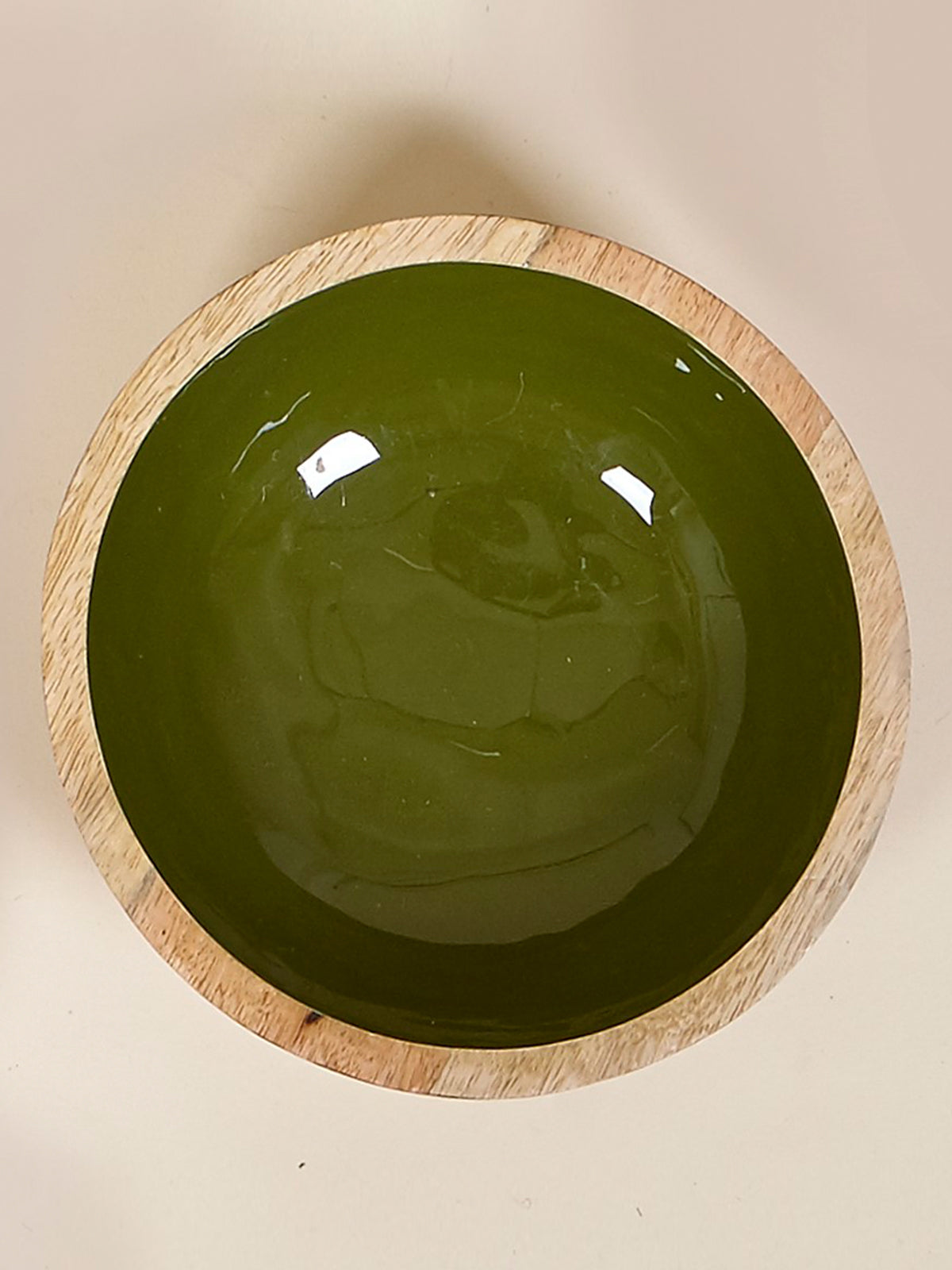 Bol Adriana madera de mango en verde oliva y terracota