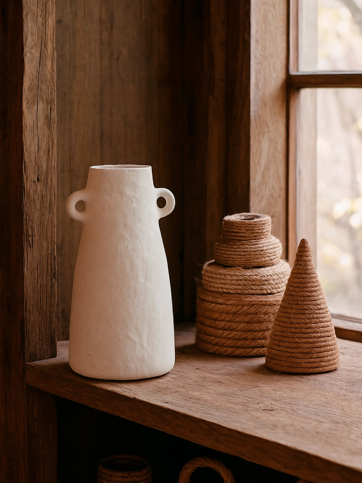 Jarrón Gea decorativo de papel maché sostenible 16x31 cm — jarrón artesanal en tonos neutros