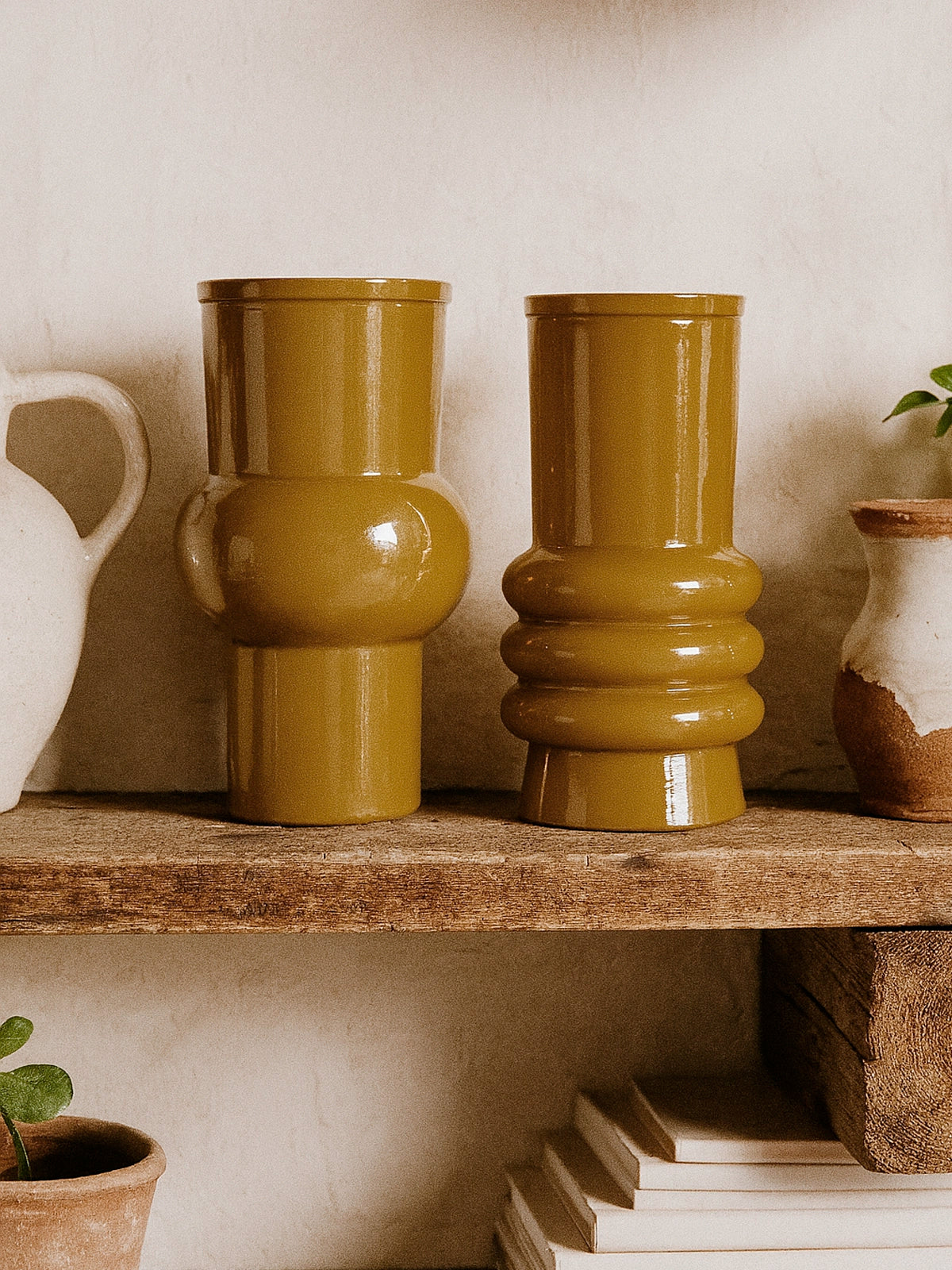 Jarron Amalfi Mostaza estilo seventies en vidrio reciclado