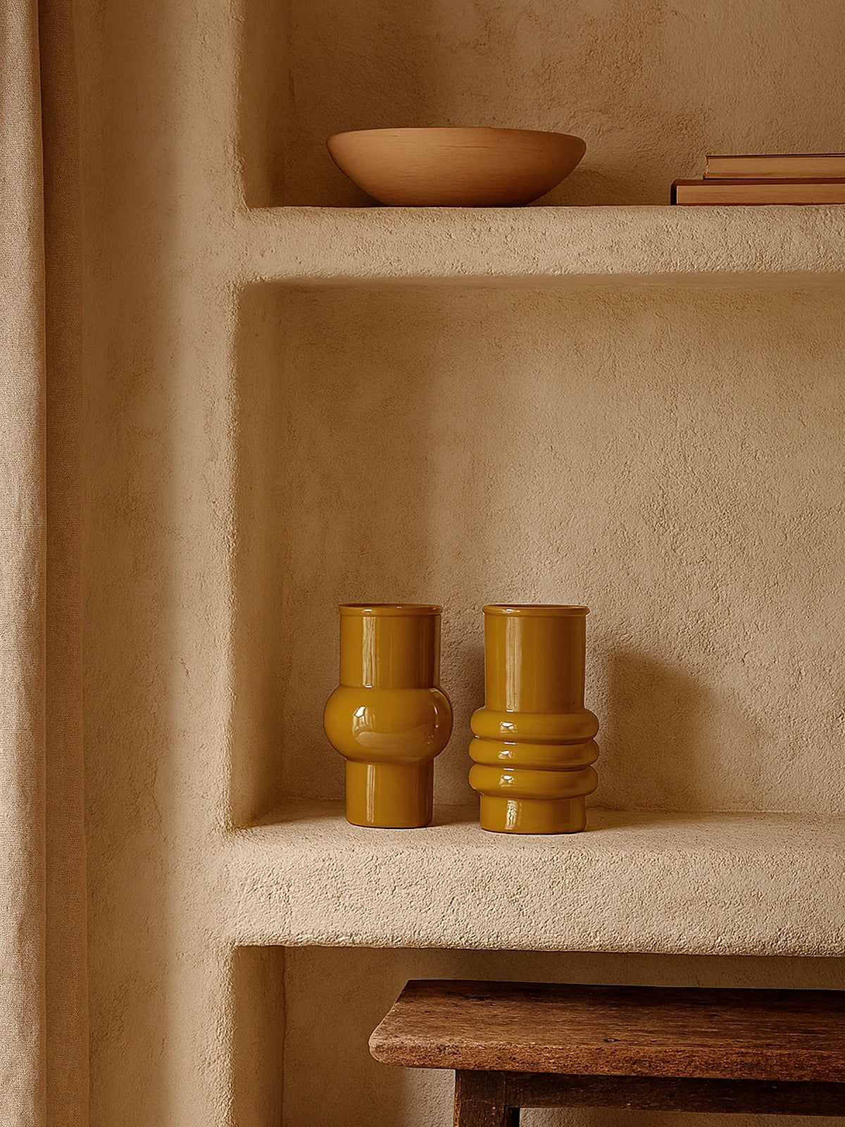 Jarron Amalfi Mostaza estilo seventies en vidrio reciclado