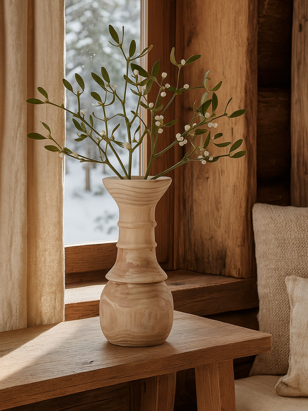 Jarrón Kale de madera de paulownia natural 22x50 cm — jarrón decorativo alto y escultórico