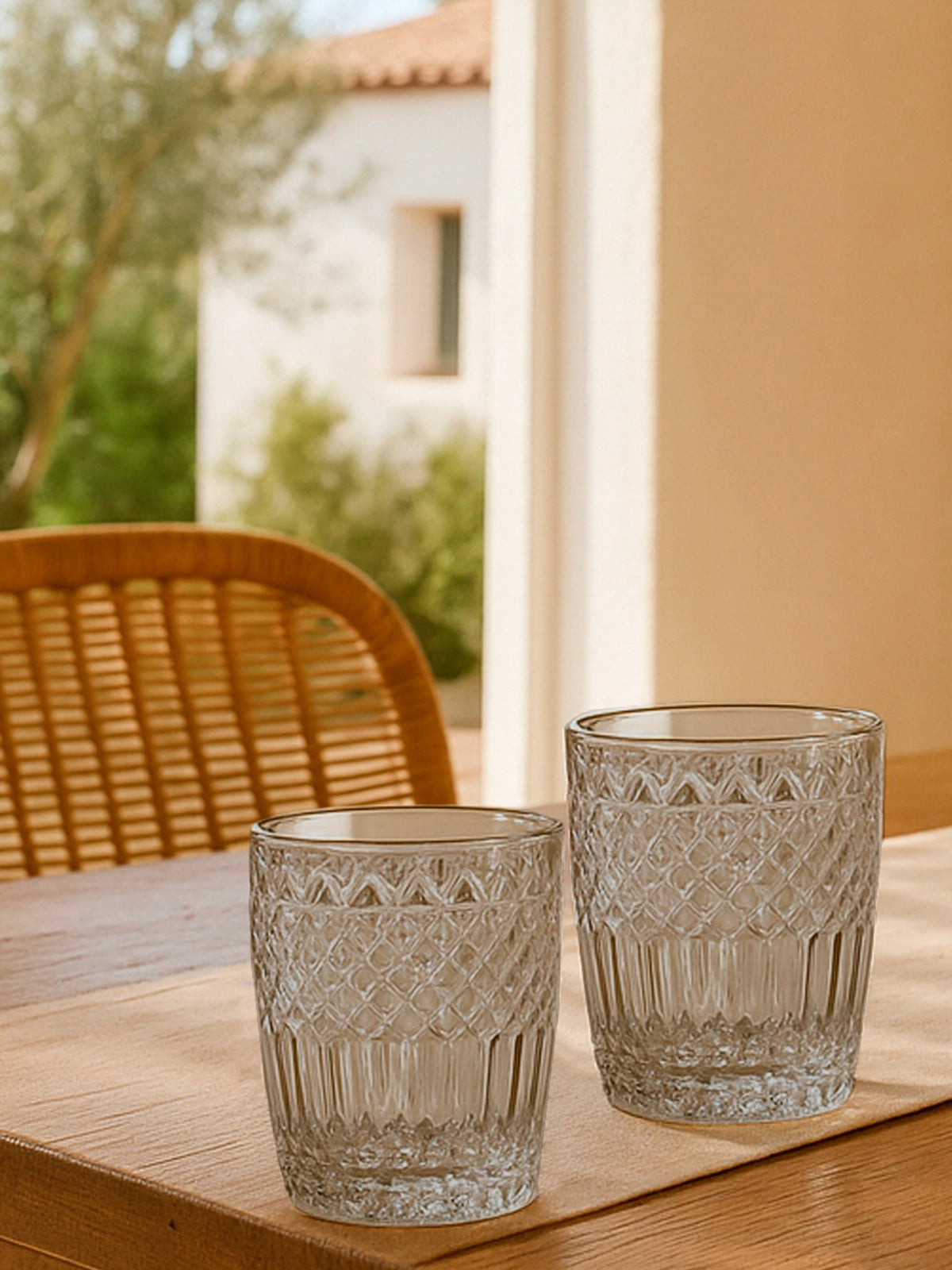 Juego de 12 vasos de cristal grabado color humo colección Silver Mist