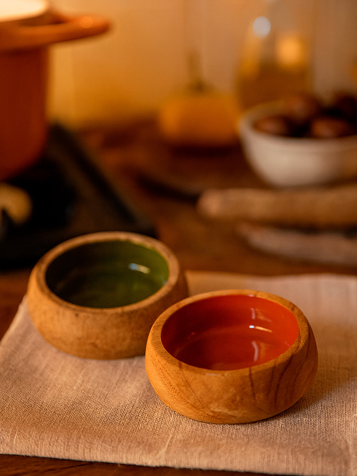 Mini bol Adriana madera de mango en verde oliva y terracota