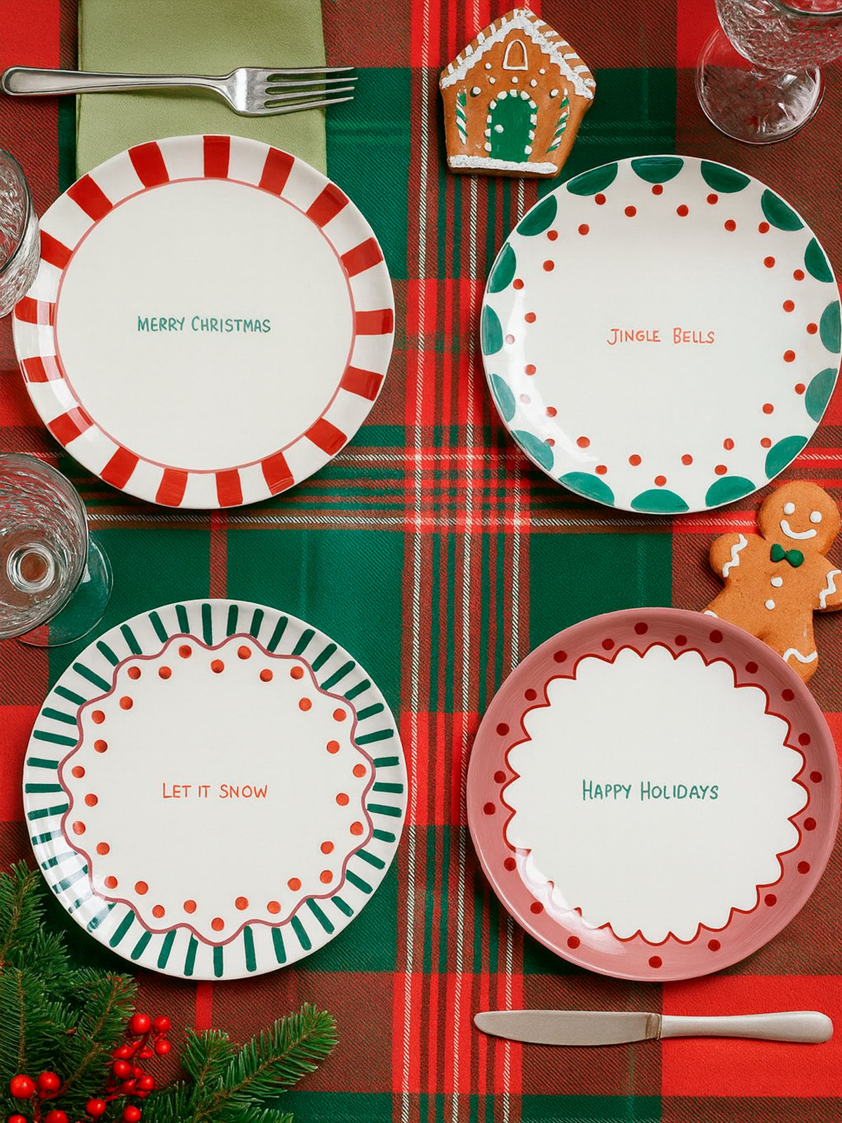 Juego de 4 platos navideños de cerámica