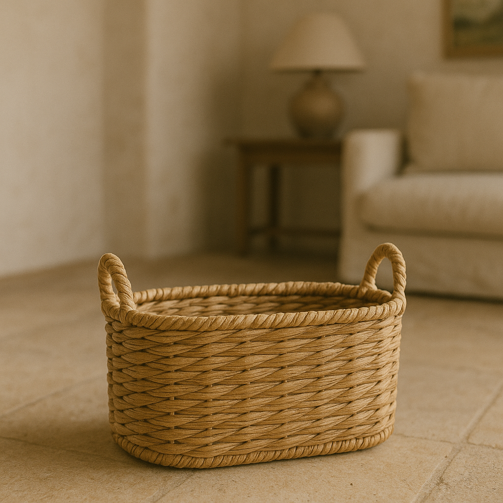 Cesta de mimbre perfecta para organizar el salón