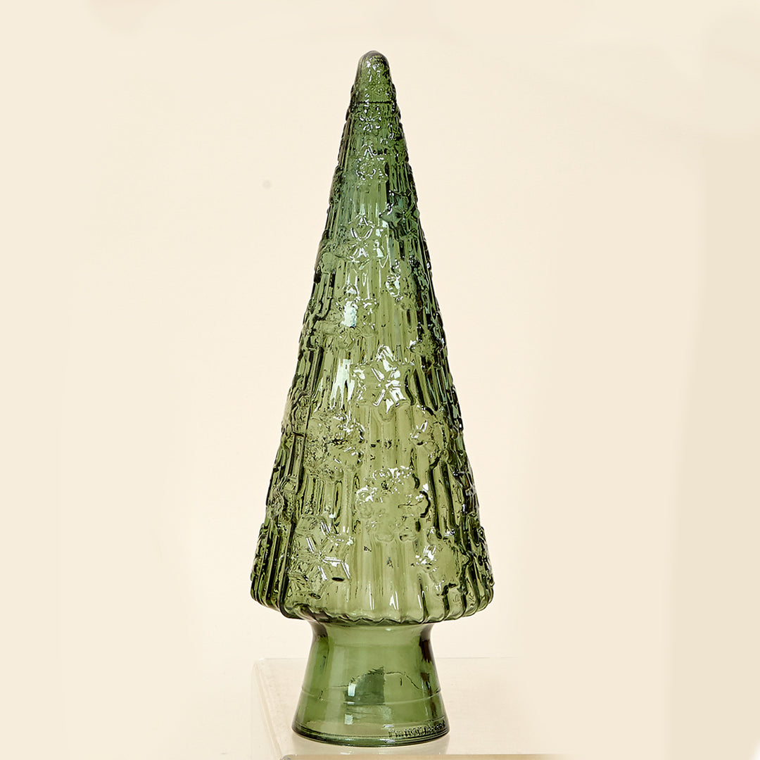 Árbol grabado vidrio 100% reciclado en color verde