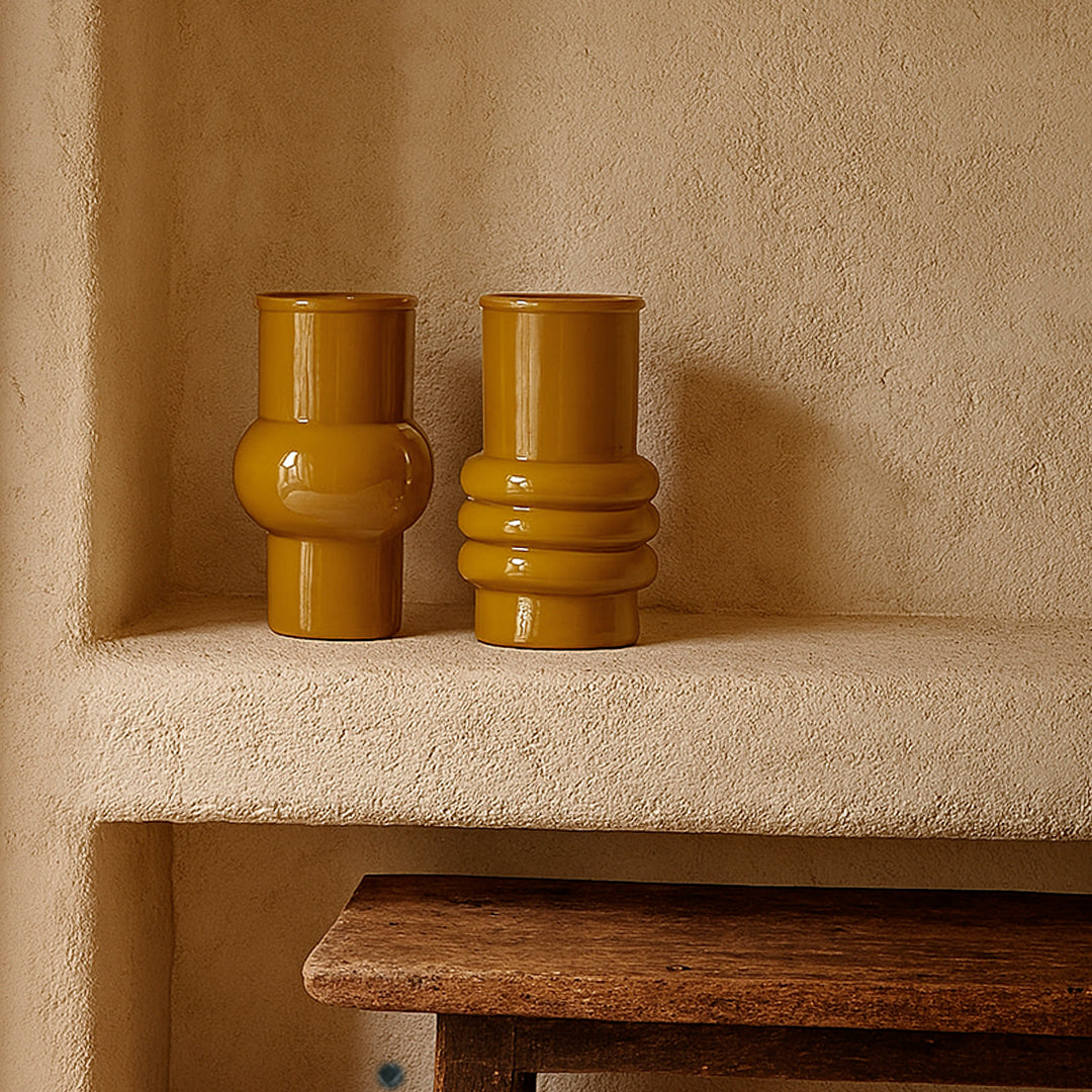 Jarron Amalfi Mostaza estilo seventies en vidrio reciclado