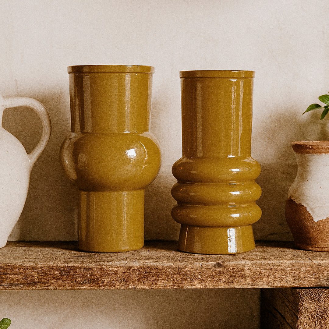Jarron Amalfi Mostaza estilo seventies en vidrio reciclado