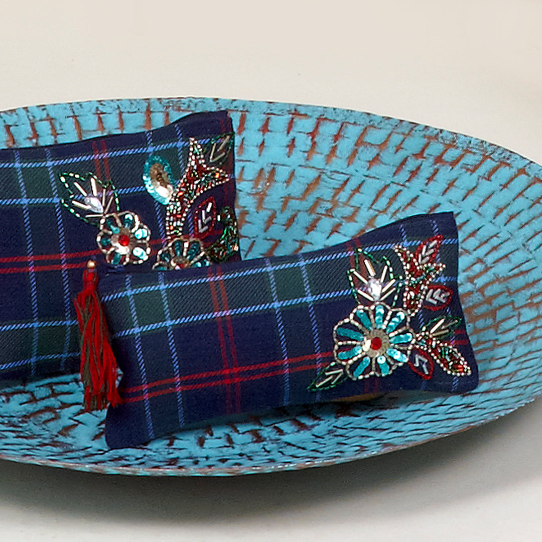 Neceser/estuche cuadro inglés en color rojo y azul marino