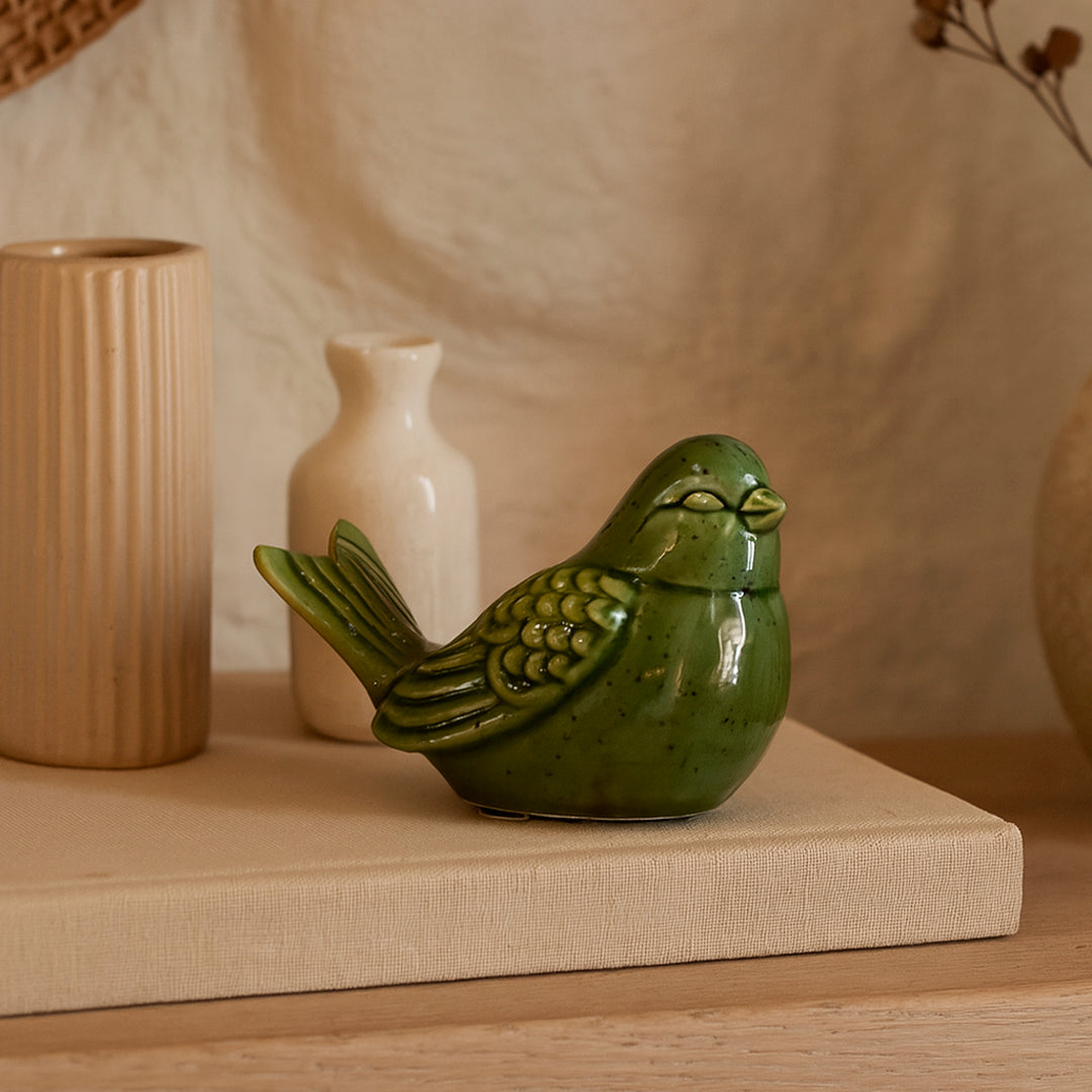 Pajarito Évora verde cerámica decoración