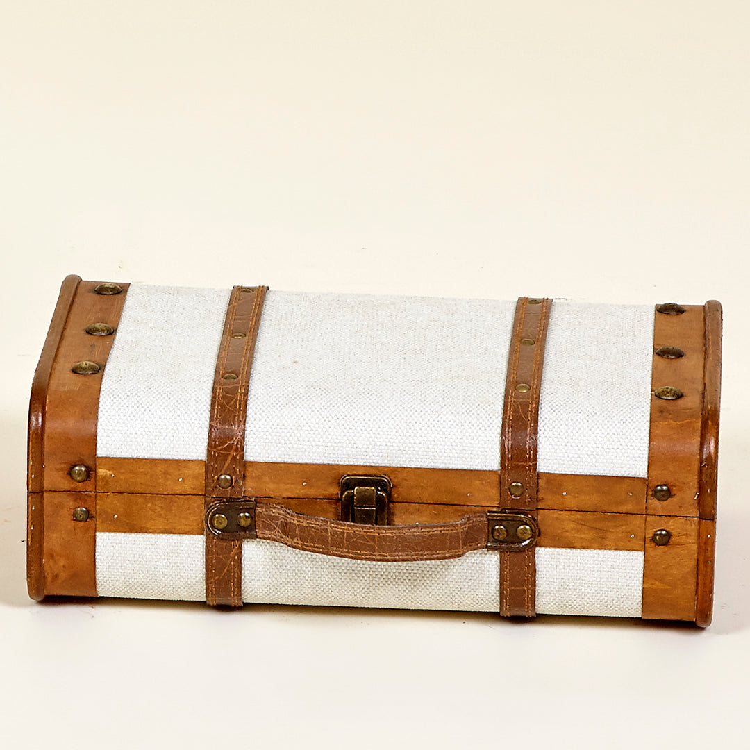 Maleta decorativa Creta de madera contrachapada y lona blanca