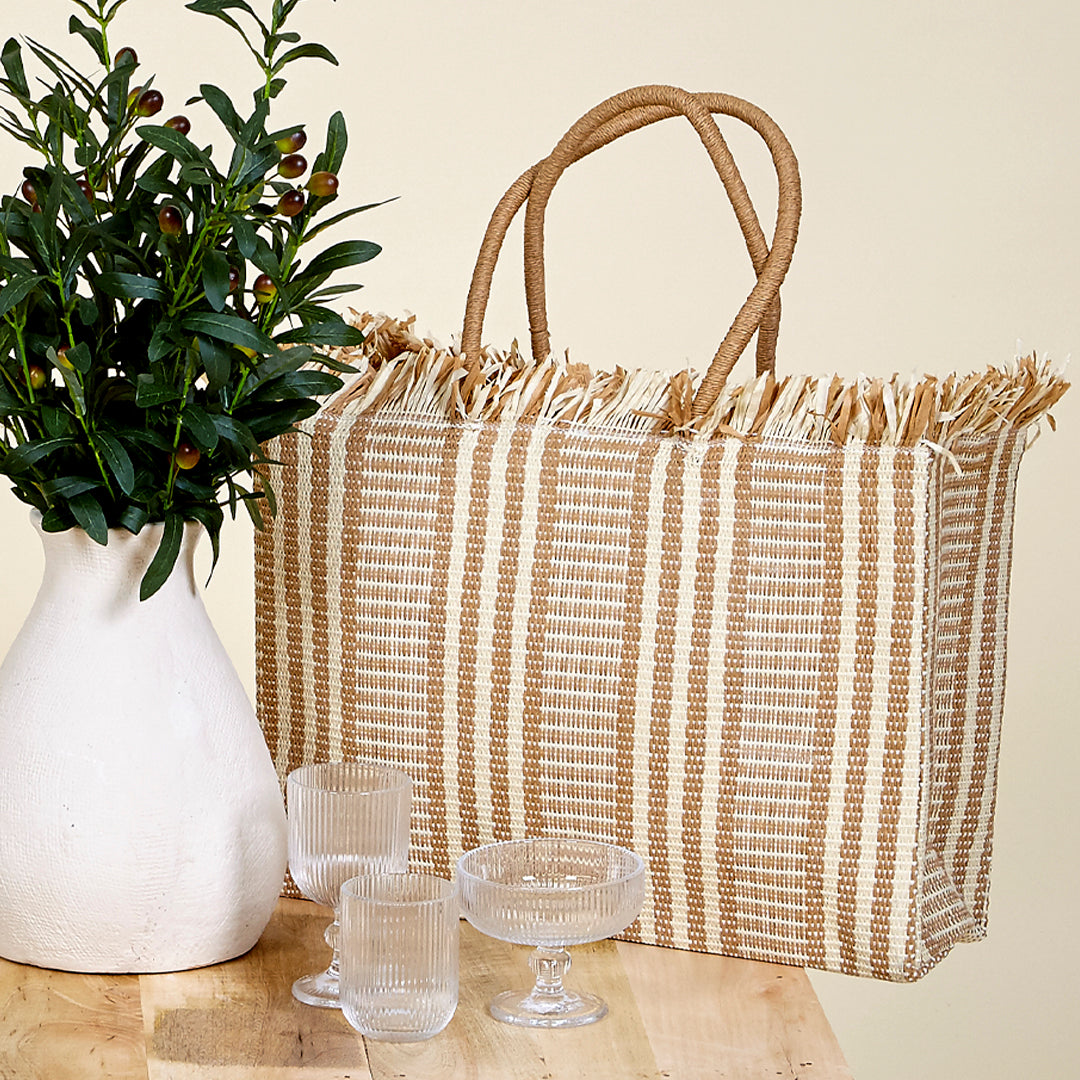 Bolsa XXL Brisa de paja de papel en negro y beige