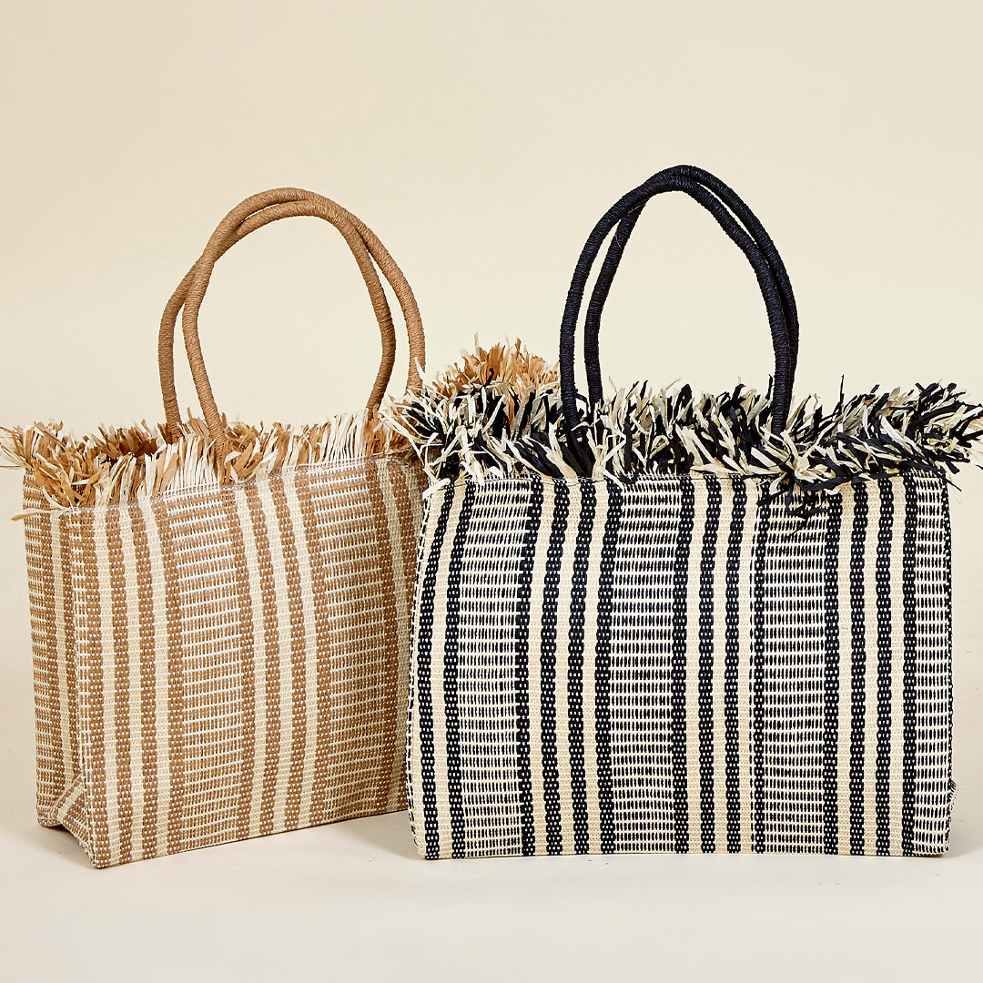 Bolsa XXL Brisa de paja de papel en negro y beige