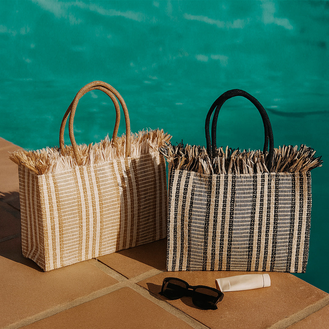 Bolsa XXL Brisa de paja de papel en negro y beige