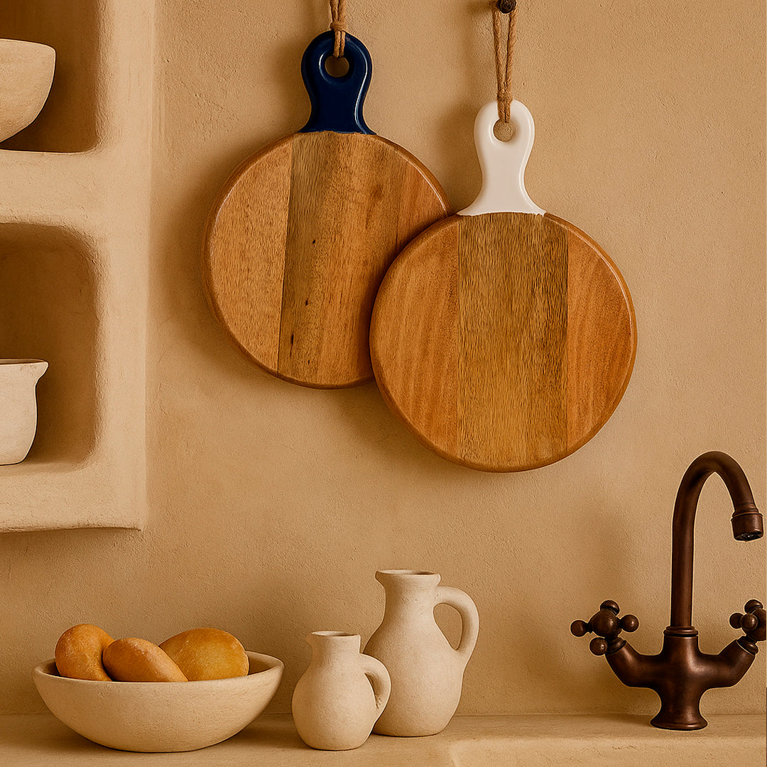 Tabla de cortar Portofina redonda pequeña madera de mango