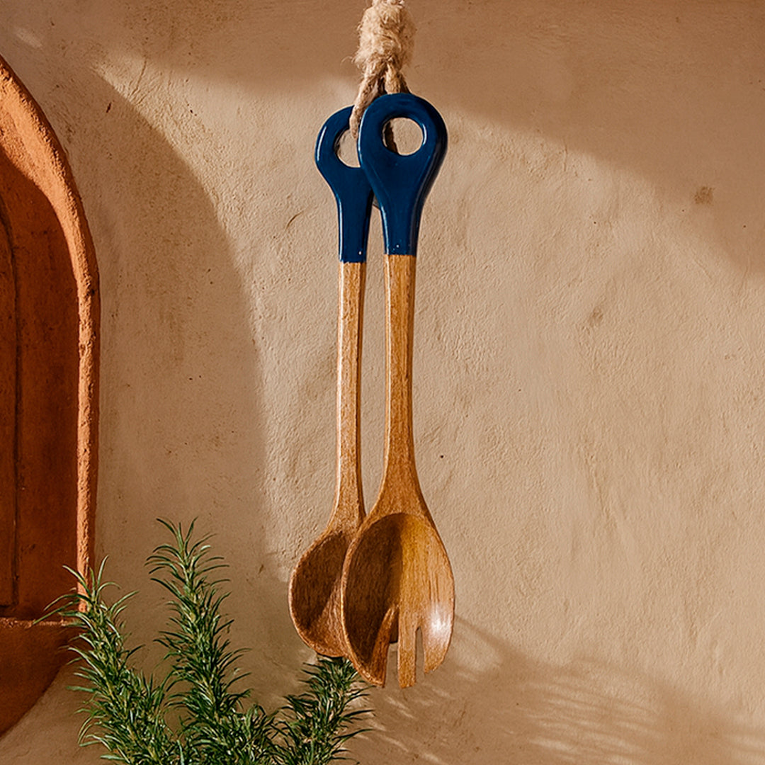 Set de 2 cubiertos Portofino azul marino madera de mango