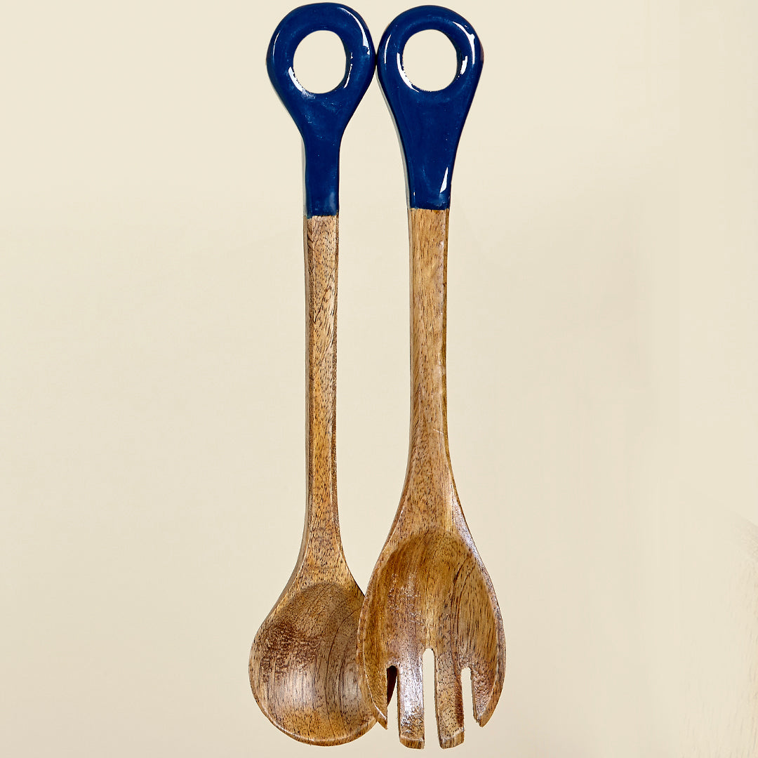 Set de 2 cubiertos Portofino azul marino madera de mango