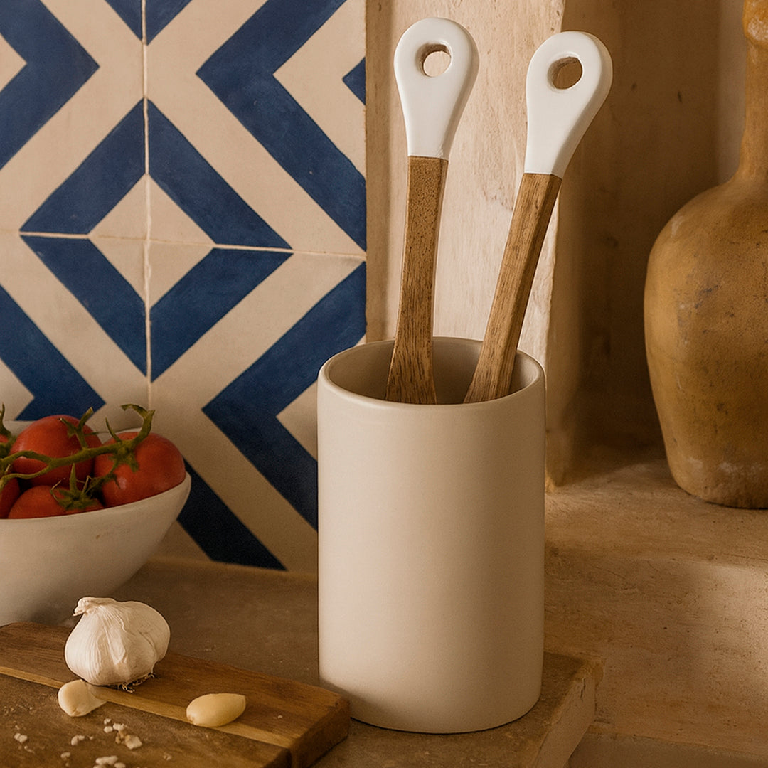 Set de 2 cubiertos Portofino blanco madera de mango