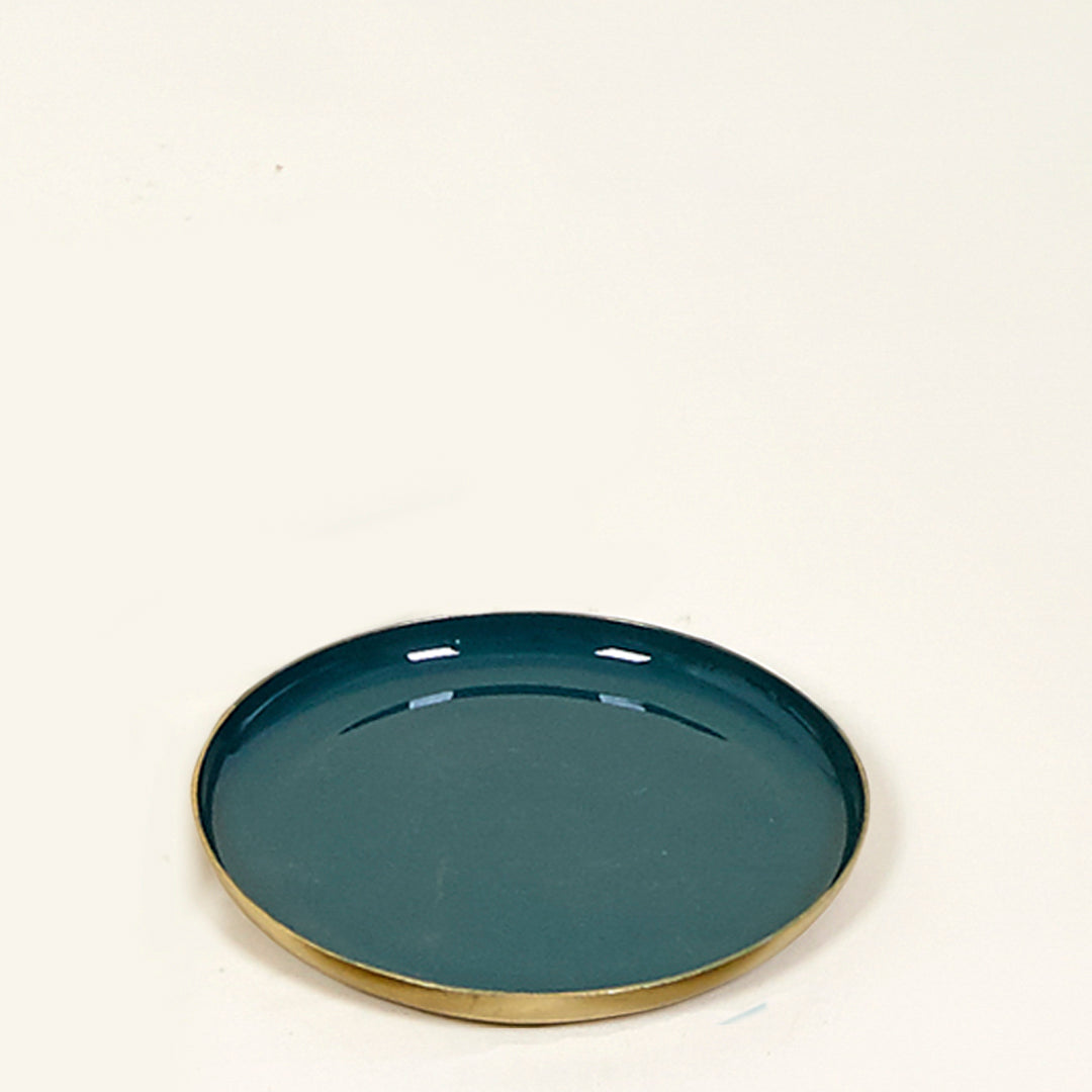Bandeja Ocean redonda de metal con base dorada