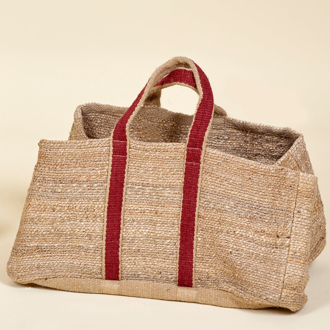 Cesta Maxi Burgundy de yute natural con asas granate 60 x 35 x 34 cm