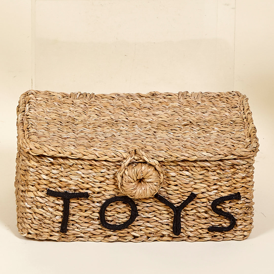 Cesta Toys rectangular con tapa de fibra natural