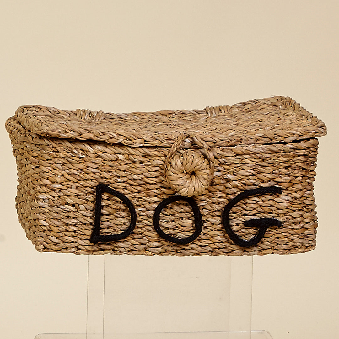 Cesta Dog rectangular con tapa de fibra natural