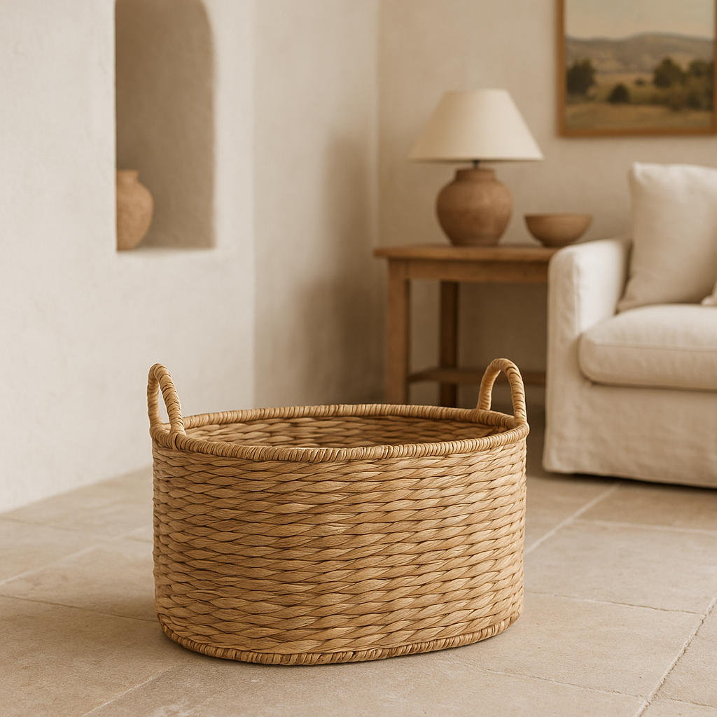 Cesta de mimbre perfecta para organizar el salón