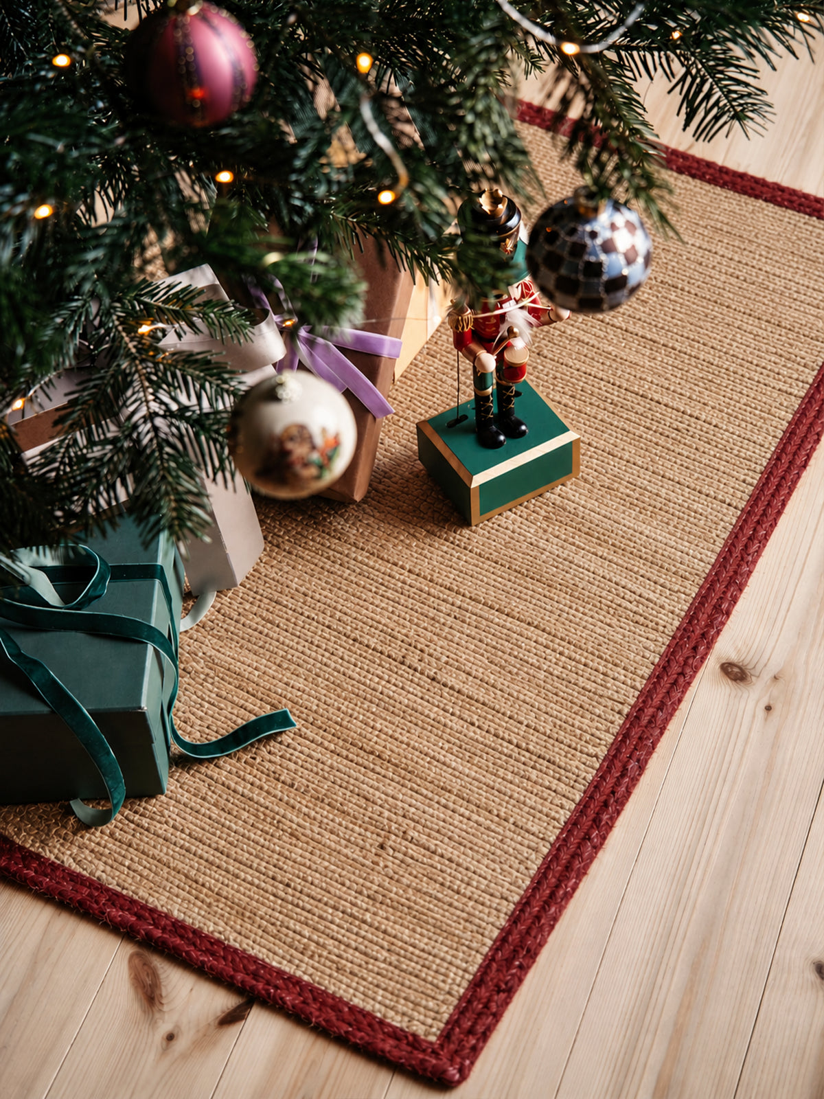 Alfombra de Yute Natural con Borde Burgundy 60x90 cm