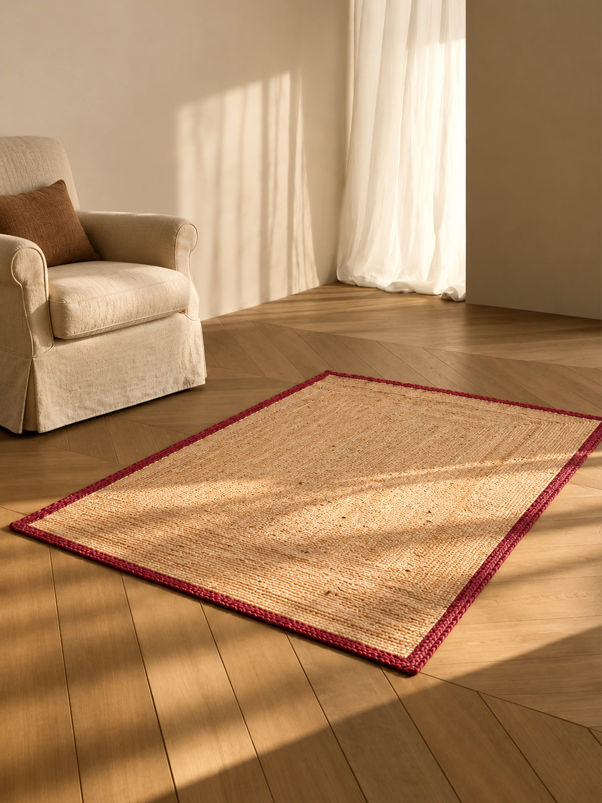 Alfombra de Yute Natural con Borde Burgundy 120x180 cm