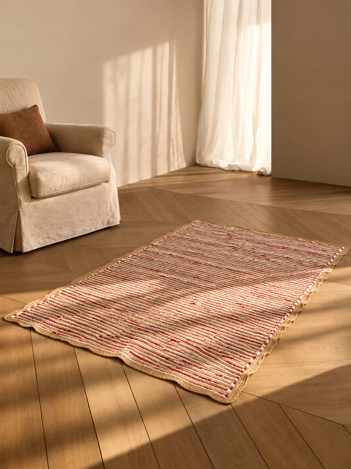 Alfombra de Yute y Algodón Burgundy, Blanco y Natural 120x180 cm