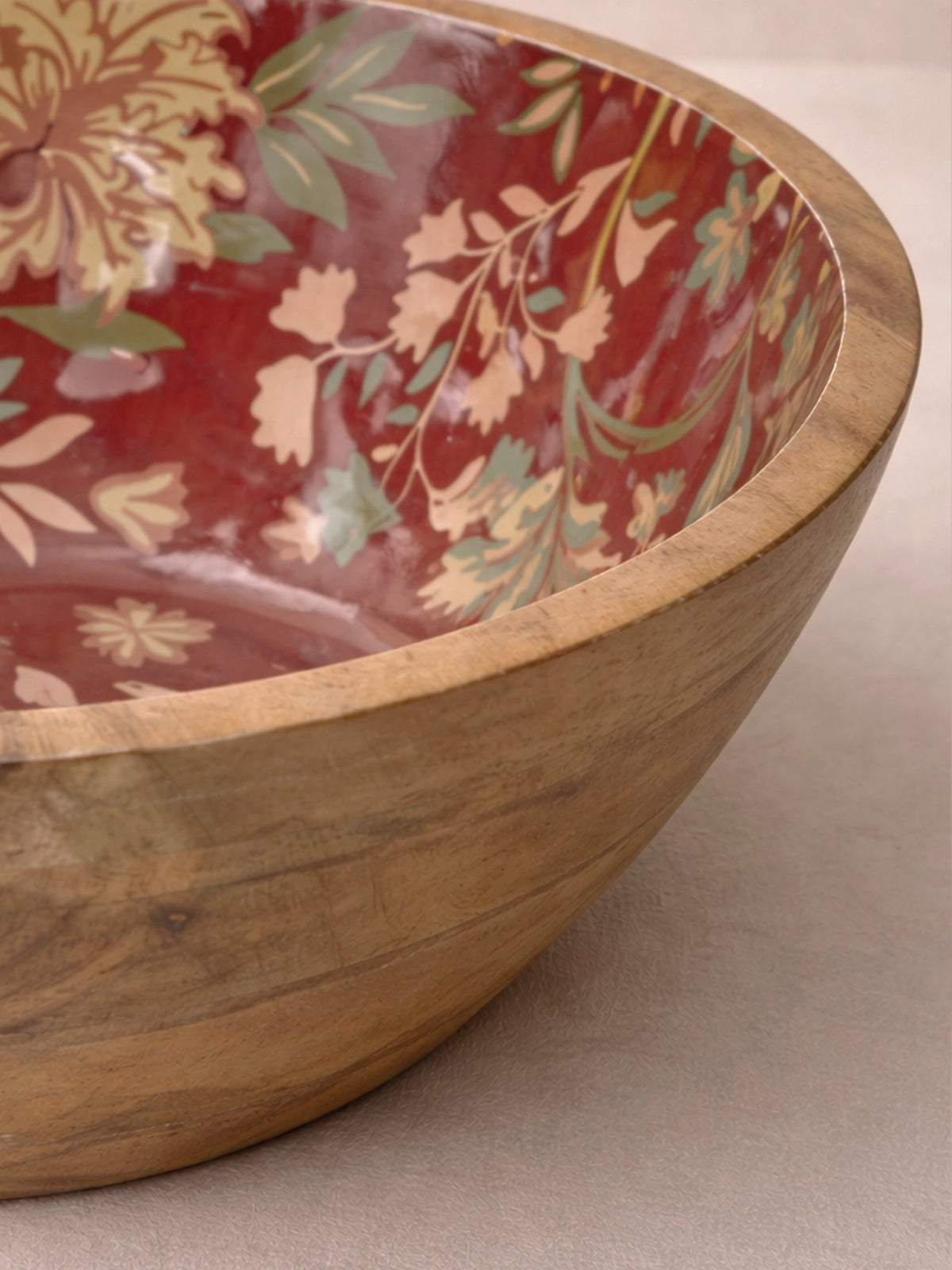 Bol Grande de Madera de Mango 30 cm | Ensaladera Decorativa Floral Burgundy