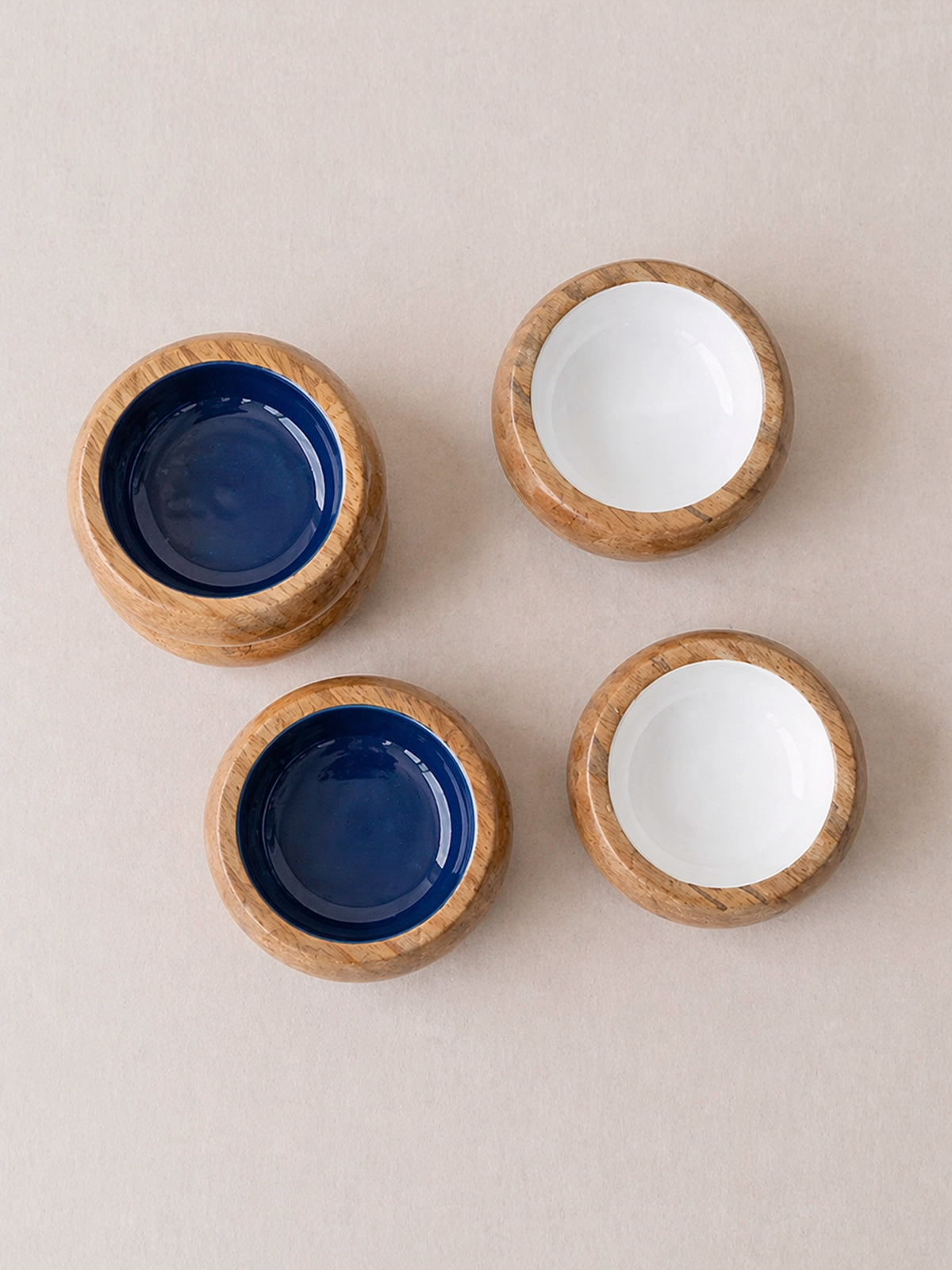 Bol de Madera de Mango con Interior Esmaltado | Cuenco Decorativo en Azul Océano o Blanco para Snacks y Aperitivos