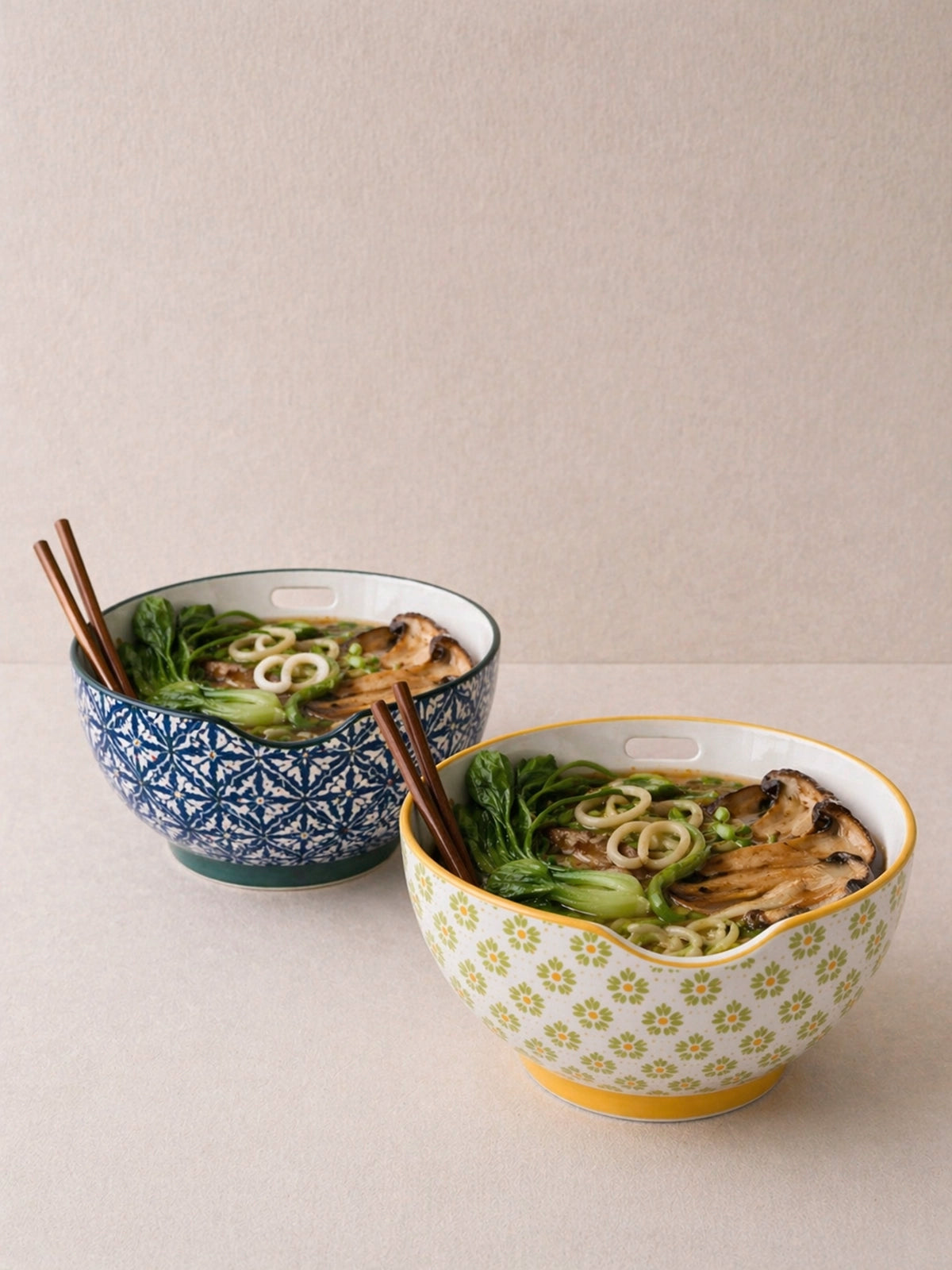 Bol de Sopa Miso de Set de bol de porcelana con Palillos de Bambú | Cuenco Japonés para Ramen y Noodles en Azul o Amarillo