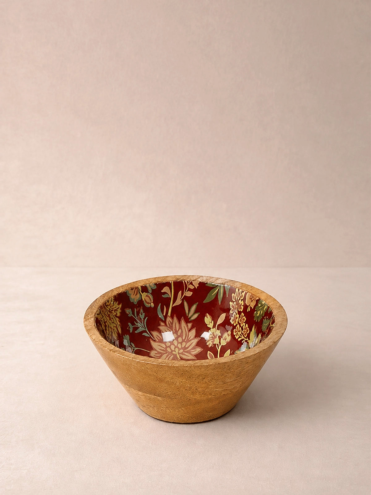 Bol decorativo de madera con estampado floral burdeos