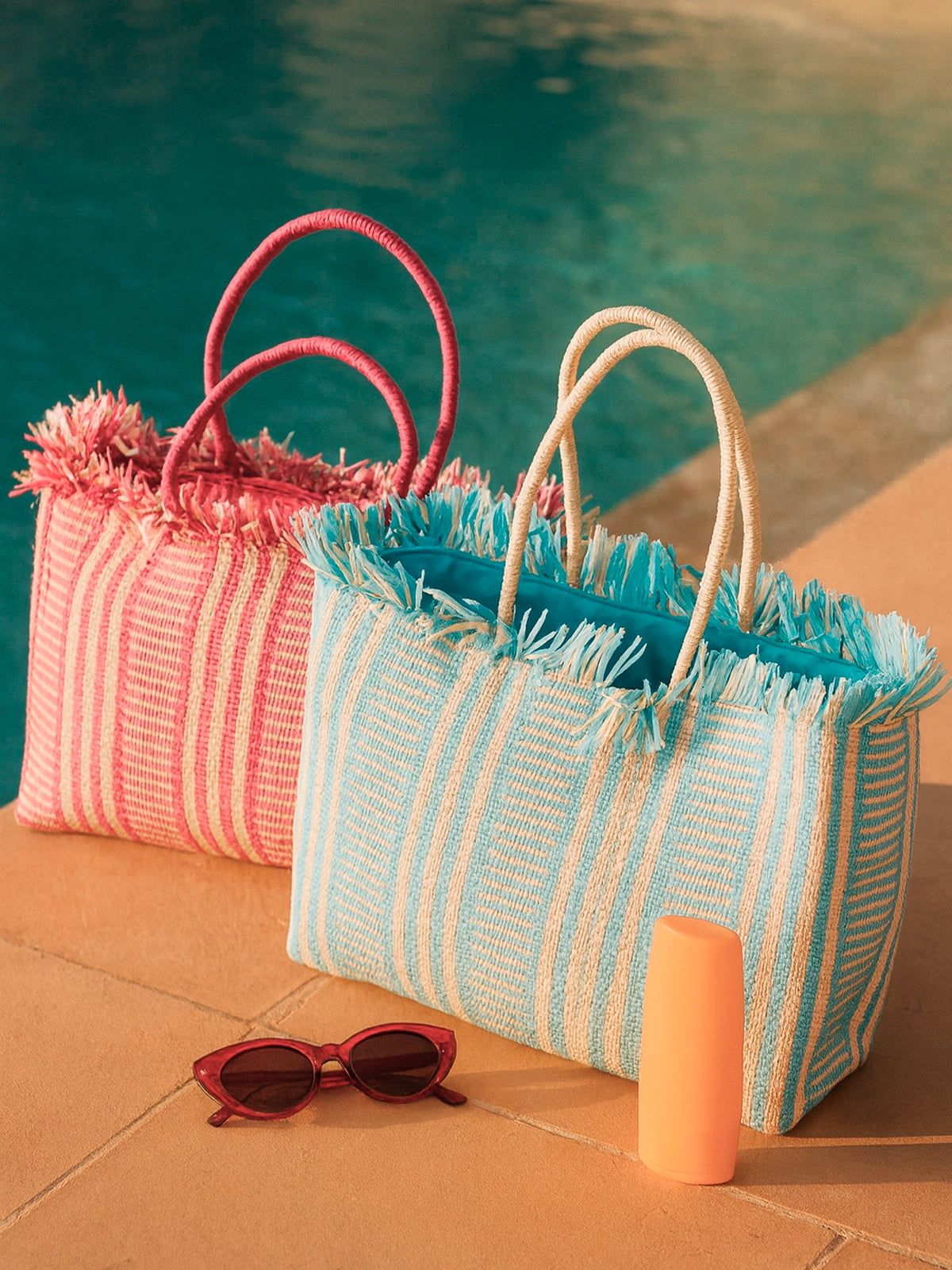 Bolso Capri de rafia de papel grande 48x39 cm — bolso de playa azul y blanco