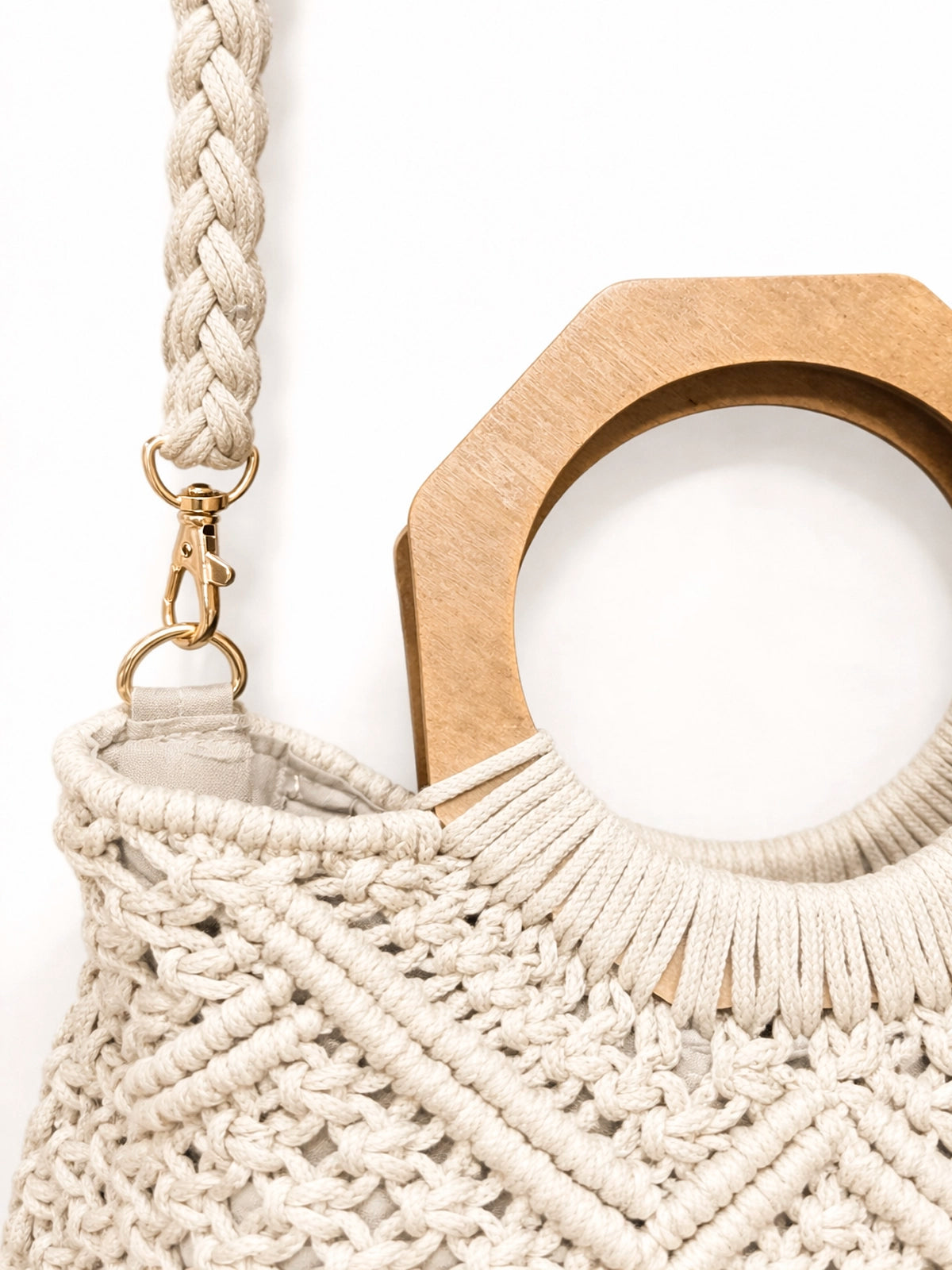Bolso Nara crochet artesanal con asas de madera — bolso hecho a mano