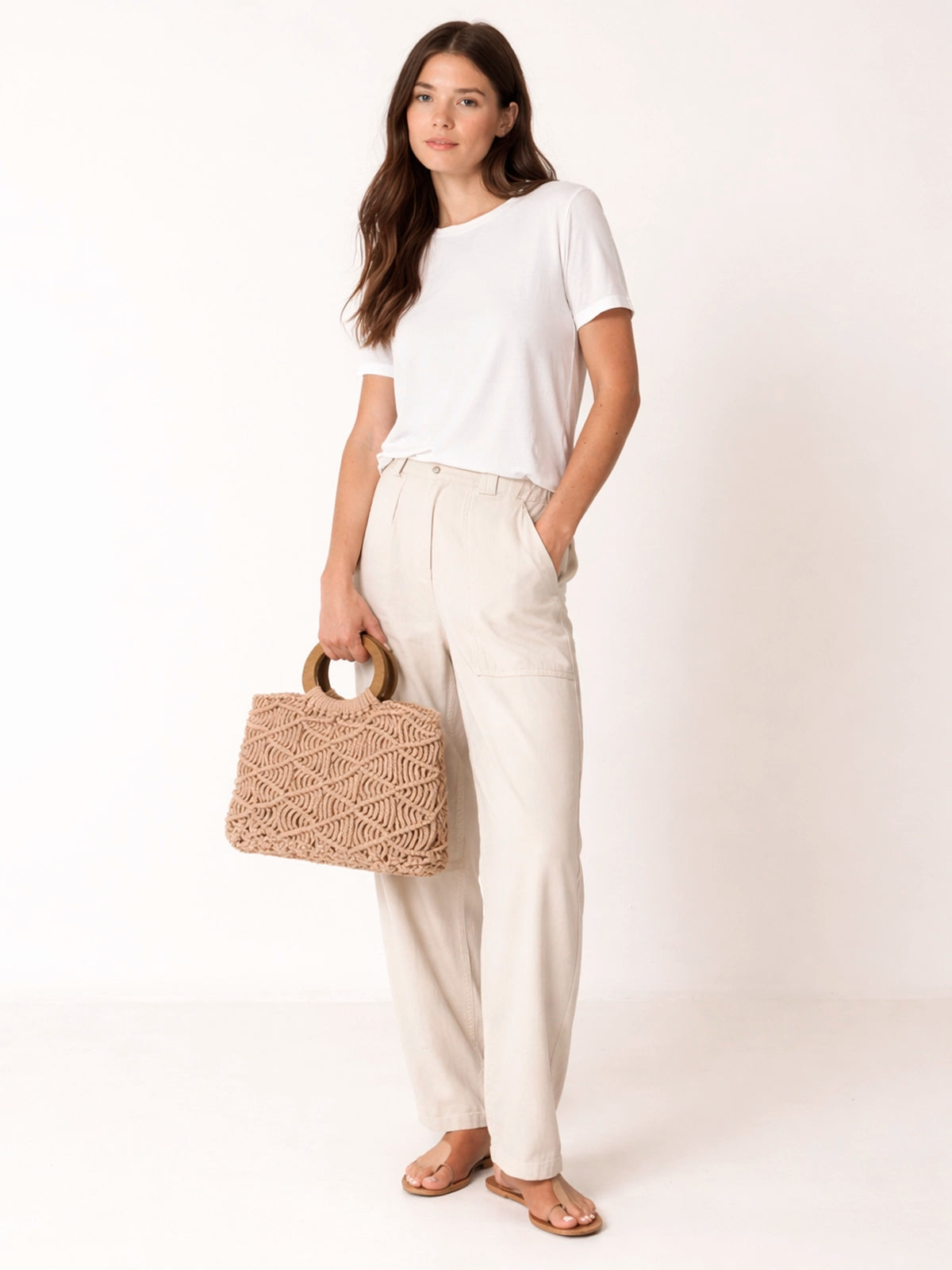 Bolso Bali de crochet artesanal con asas de madera — bolso hecho a mano