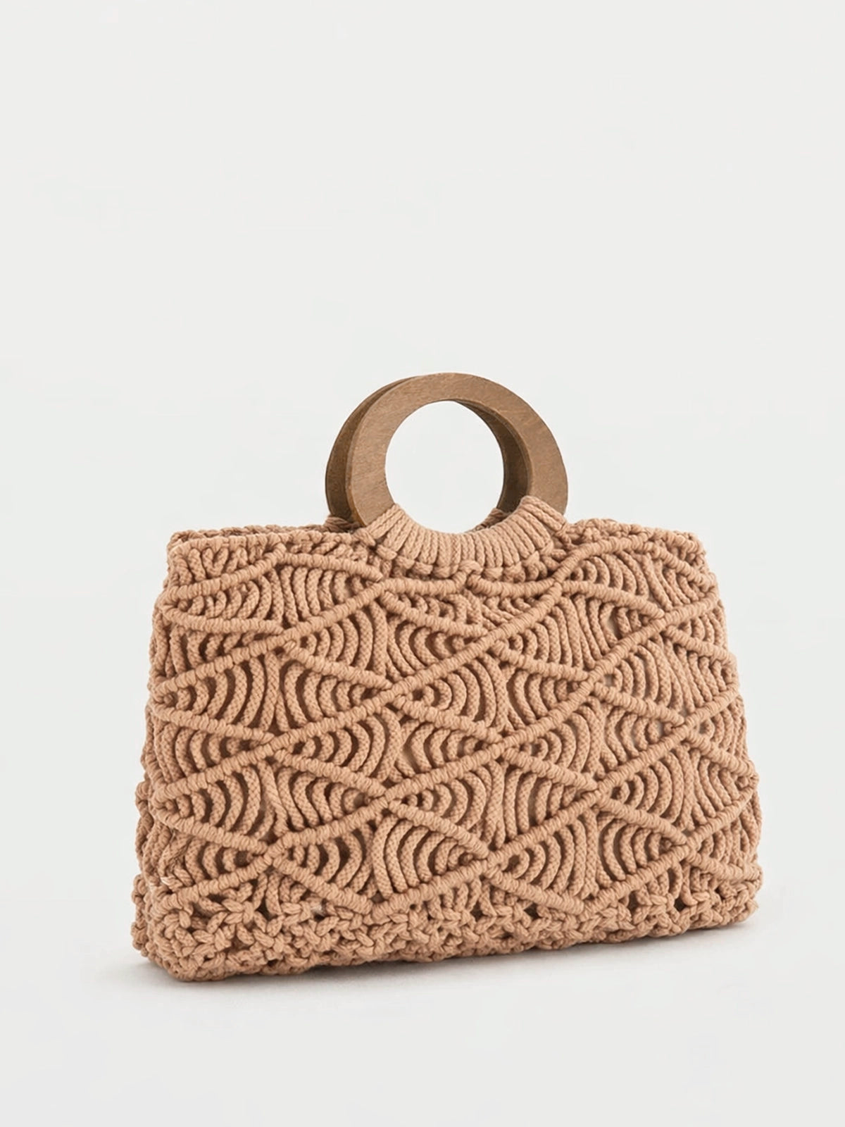 Bolso Bali de crochet artesanal con asas de madera — bolso hecho a mano