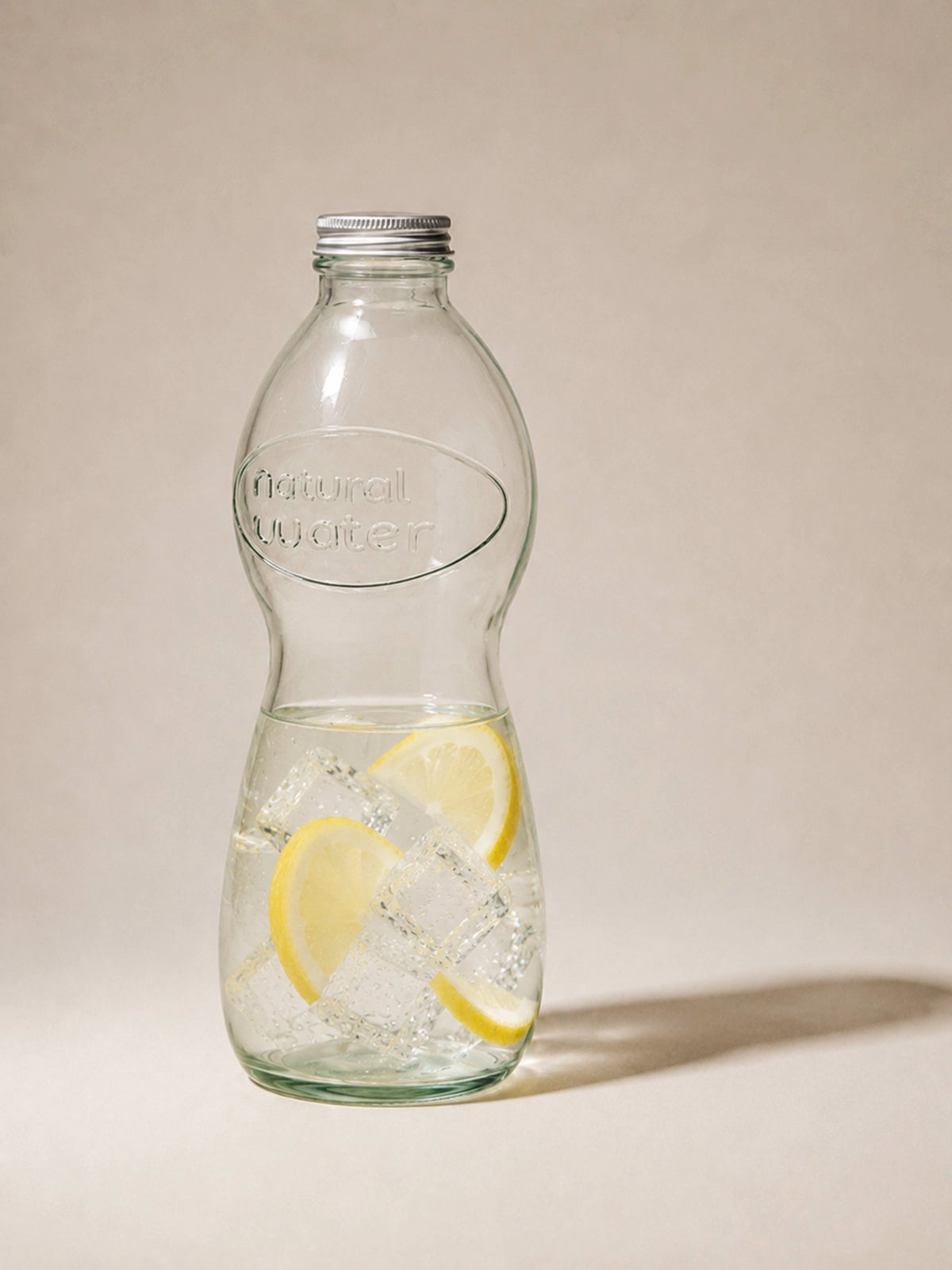 Botella de vidrio reciclado 1L con tapa rosca sin plomo