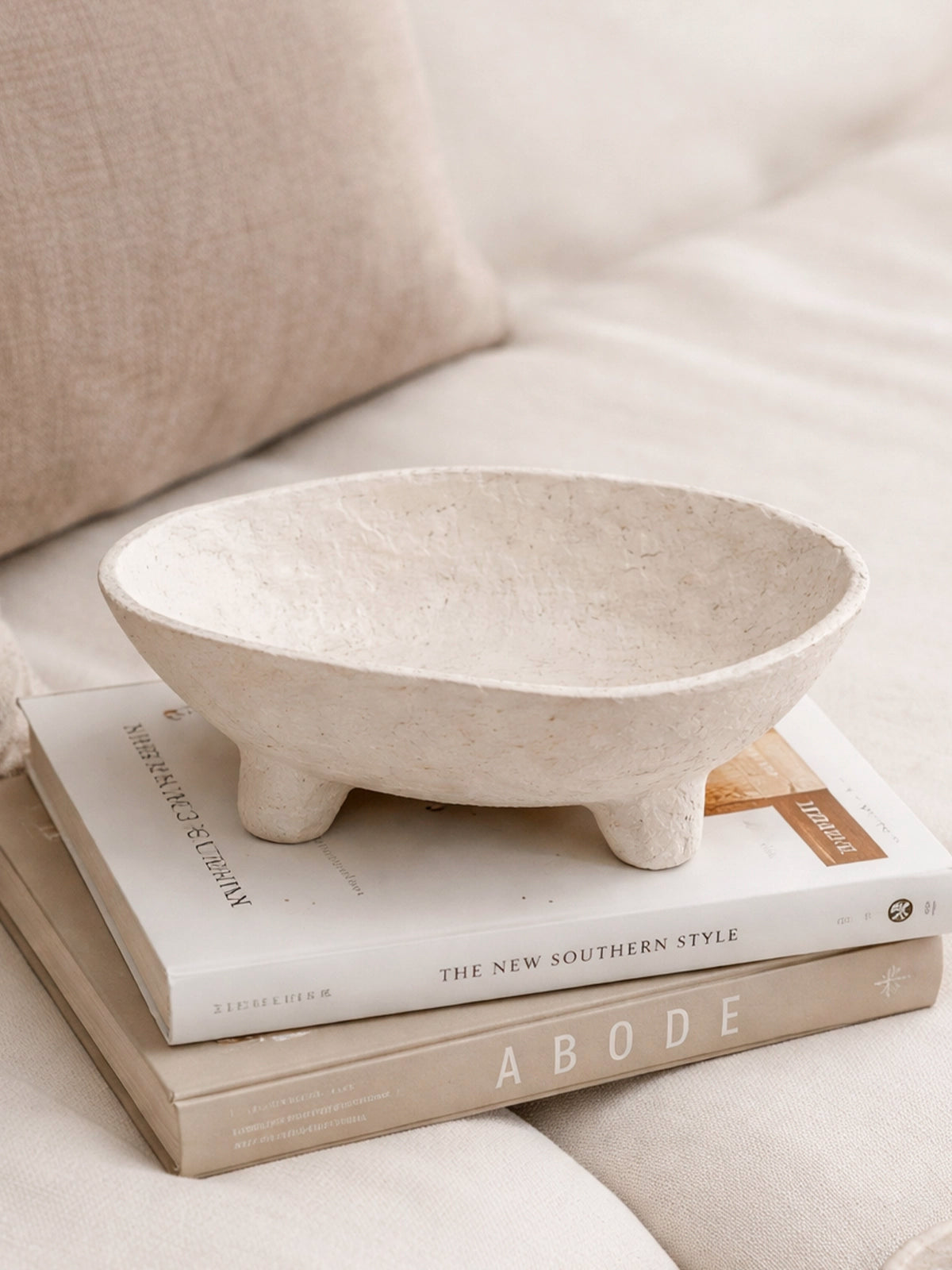 Centro Decorativo de Papel Maché Artesanal | Cuenco Blanco Texturizado Estilo Mediterráneo