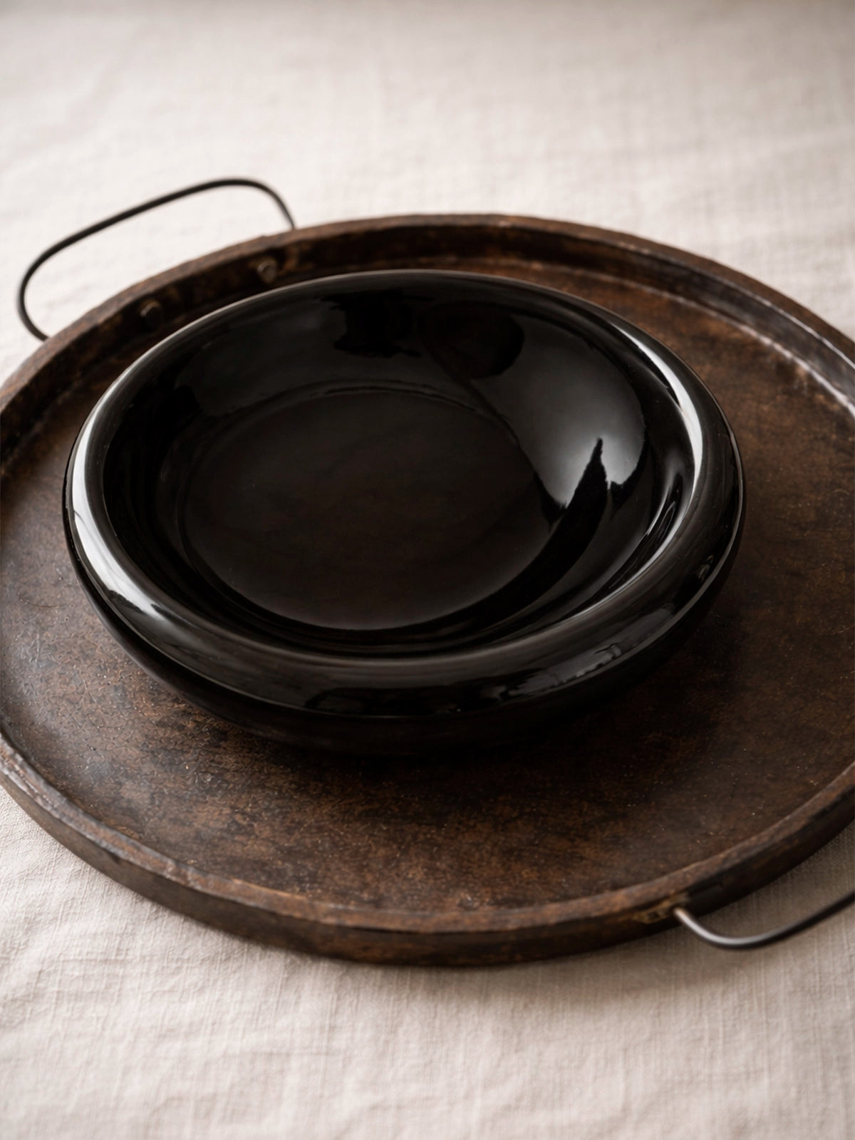 Bandeja Atlas de metal acabado óxido antique vintage 33 cm — bandeja decorativa industrial