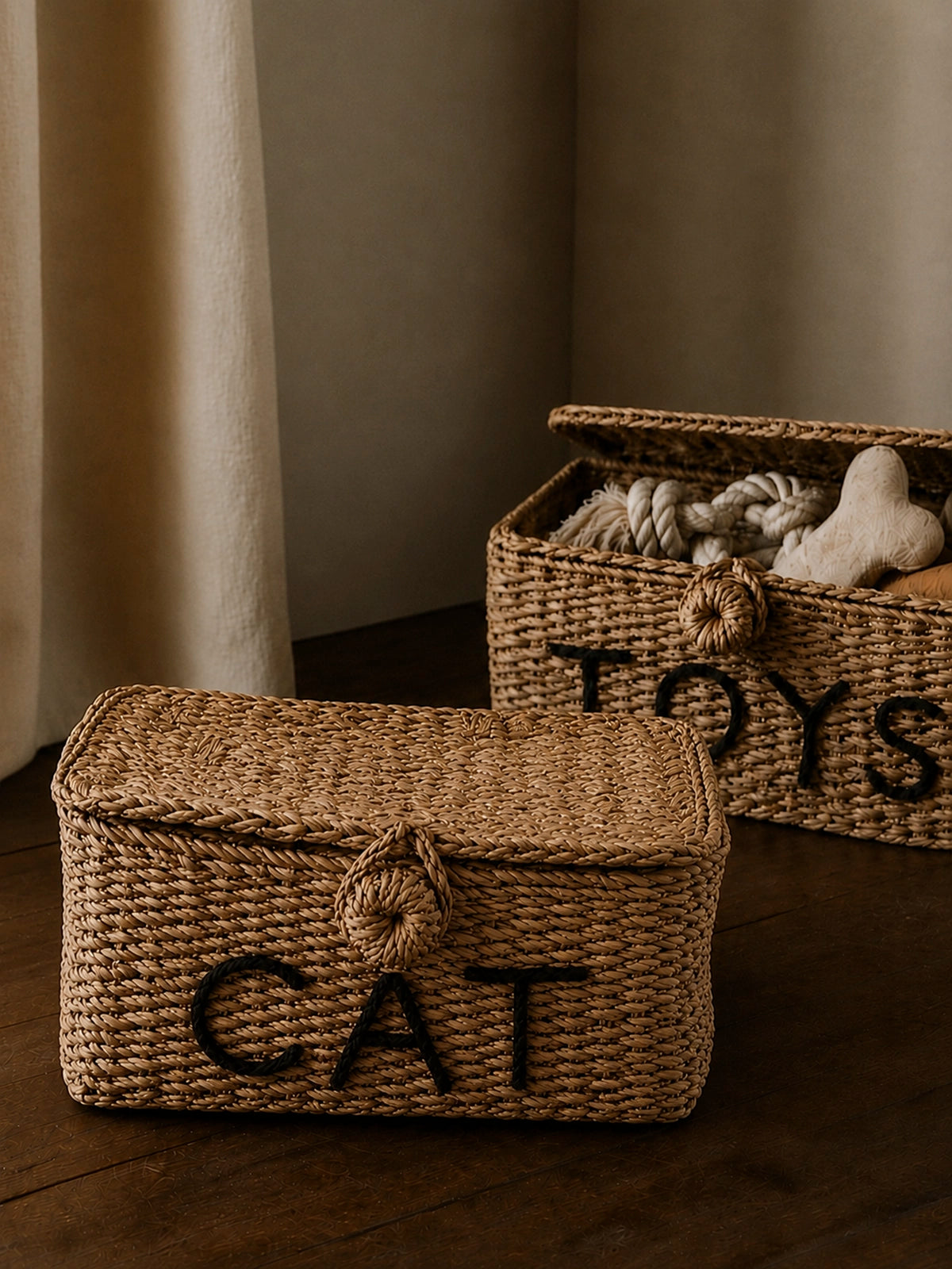 Cesta Cat rectangular con tapa de fibra natural