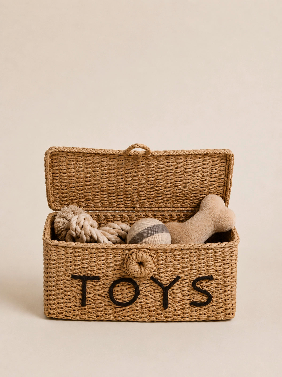 Cesta Toys rectangular con tapa de fibra natural