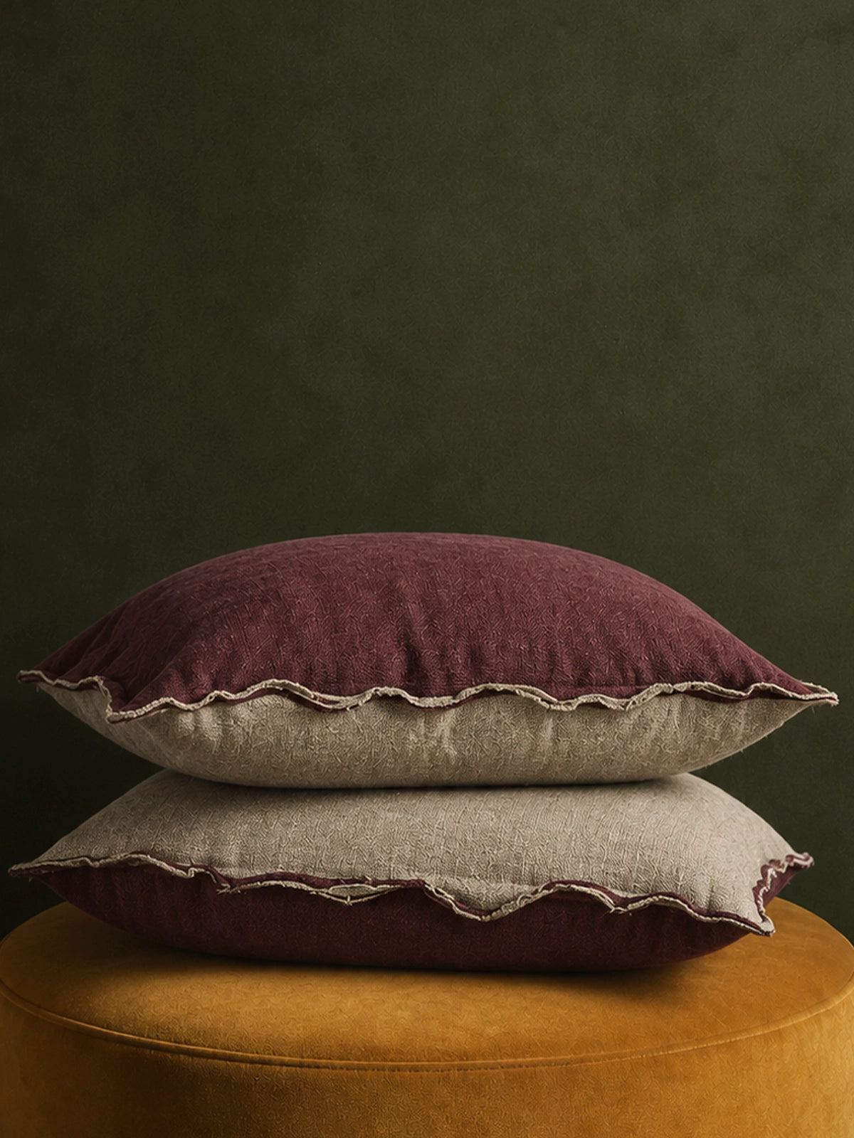 Funda de cojín de lino Siena granate y beige 60 × 60 cm