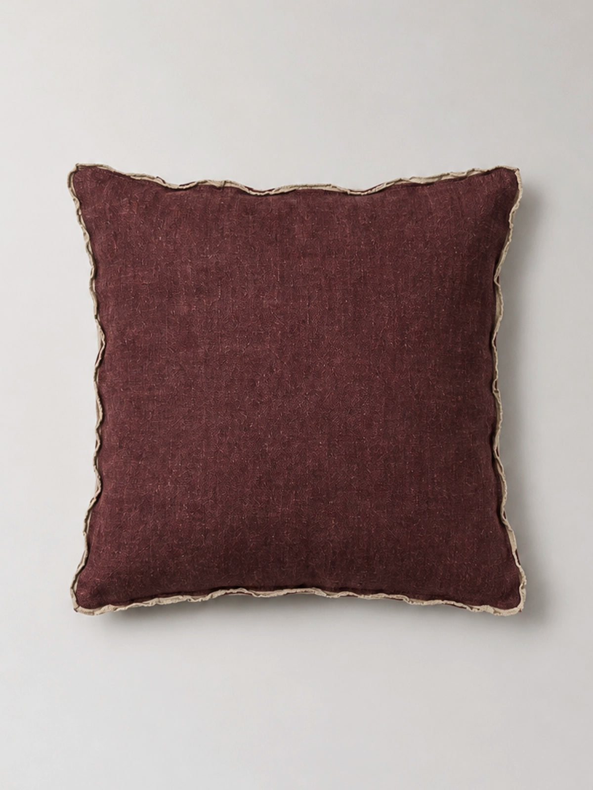 Funda de cojín de lino Siena granate y beige 60 × 60 cm