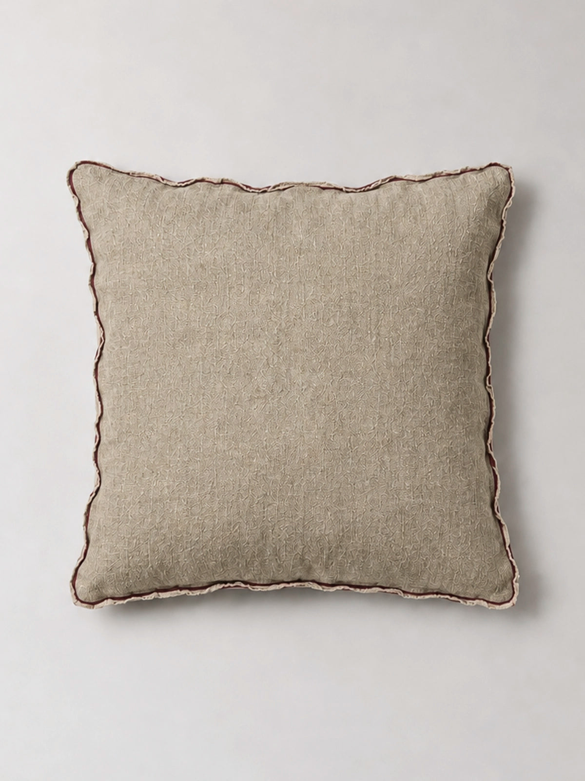 Funda de cojín de lino Siena granate y beige 60 × 60 cm